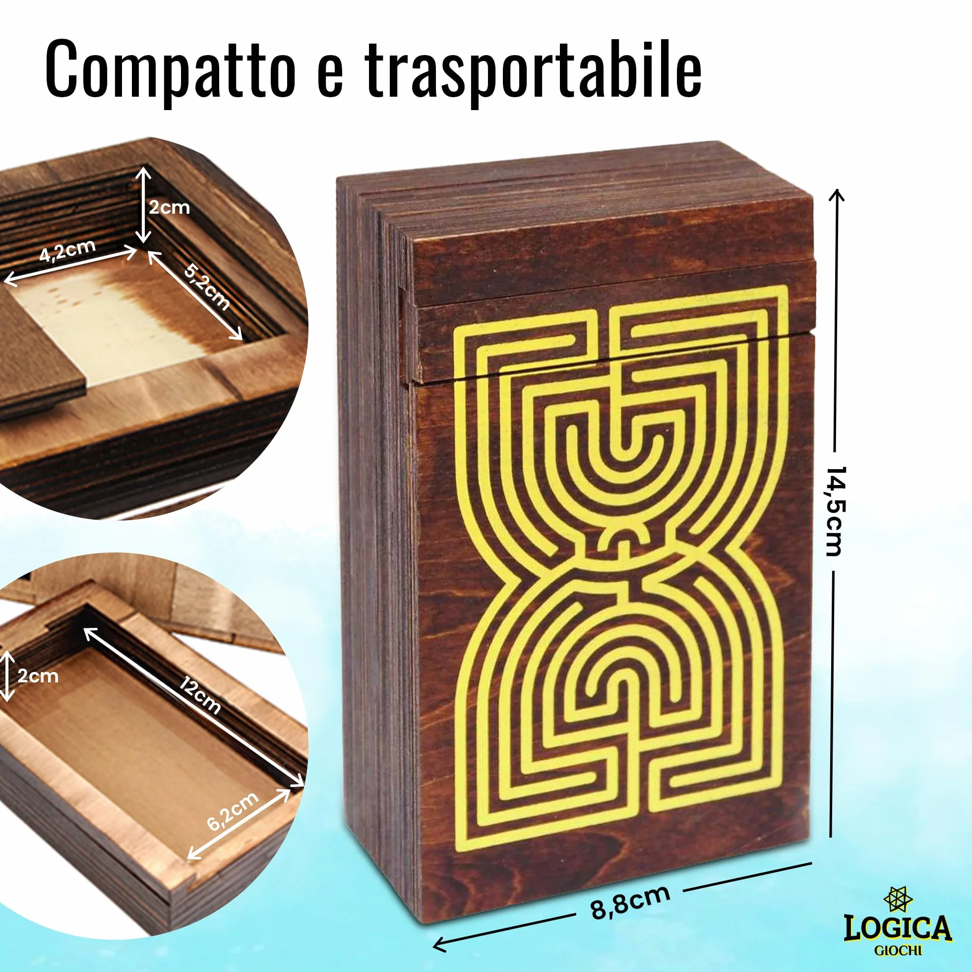 Logica Puzzles Szkatułka Labiryntu Drewniane Pudełko Trudność 5/6 Kolekcja Leonardo da Vinci