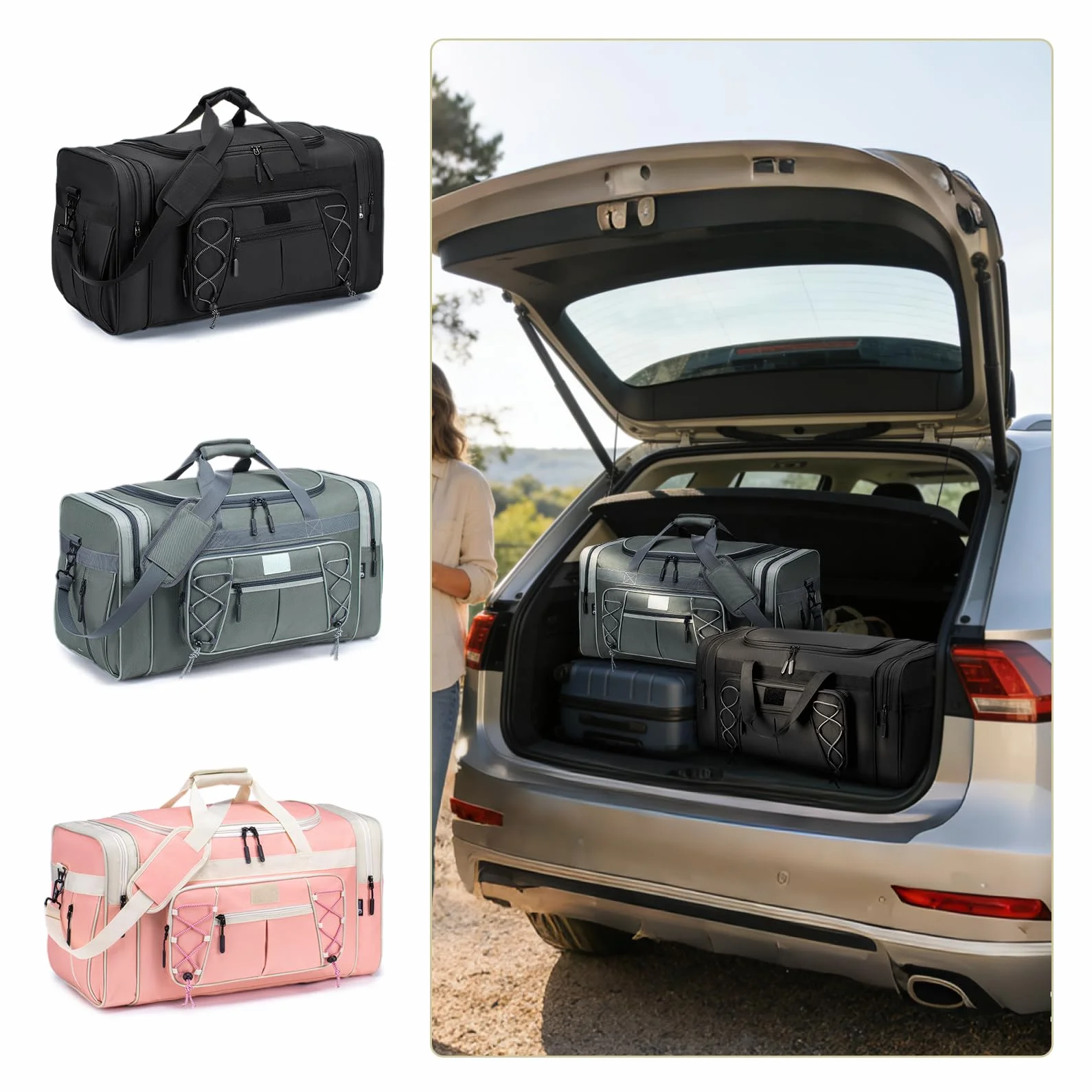 BAGZY Torba podróżna, 65 l, składana torba podróżna, sportowa torba na siłownię, torba weekendowa, torba na bagaż podręczny, bagaż podręczny, na noc, Żółto-niebieski (70 l), 65 x 30 x 35 cm Gris