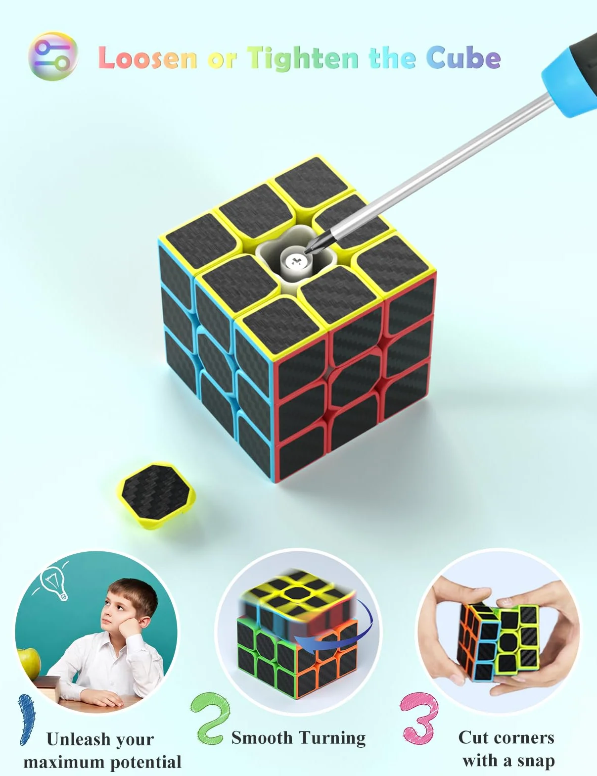 ROXENDA Magiczna Kostka Speed Cube Set 2x2 3x3 4x4 Piramida Włókno Węglowe
