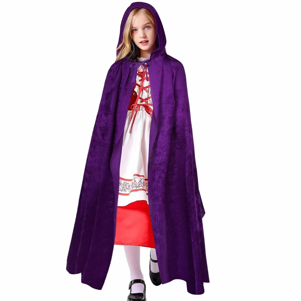 AOOWU Halloweenowa peleryna z kapturem, czarownica, akcesoria do cosplay, kostium dla dzieci, ponury żniwiarz, peleryna, długi płaszcz dla wampira, na Halloween, imprezę rodzinną, fantazyjny kostium,