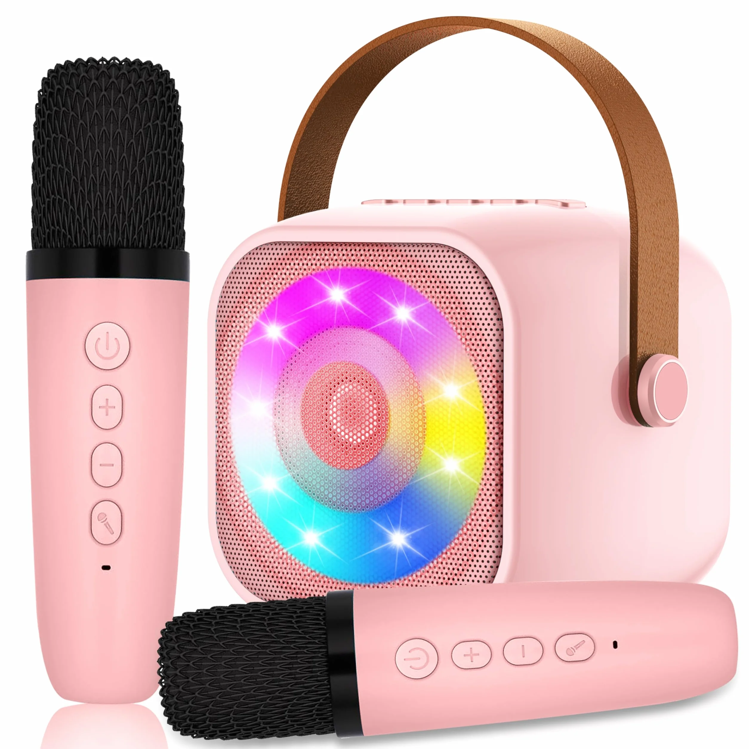 Maszyna do karaoke z 2 bezprzewodowymi mikrofonami, przenośna, Bluetooth, zabawka elektroniczna z efektami świetlnymi LED, prezent dla dzieci w wieku 3-18 lat, dla chłopców, dziewcząt