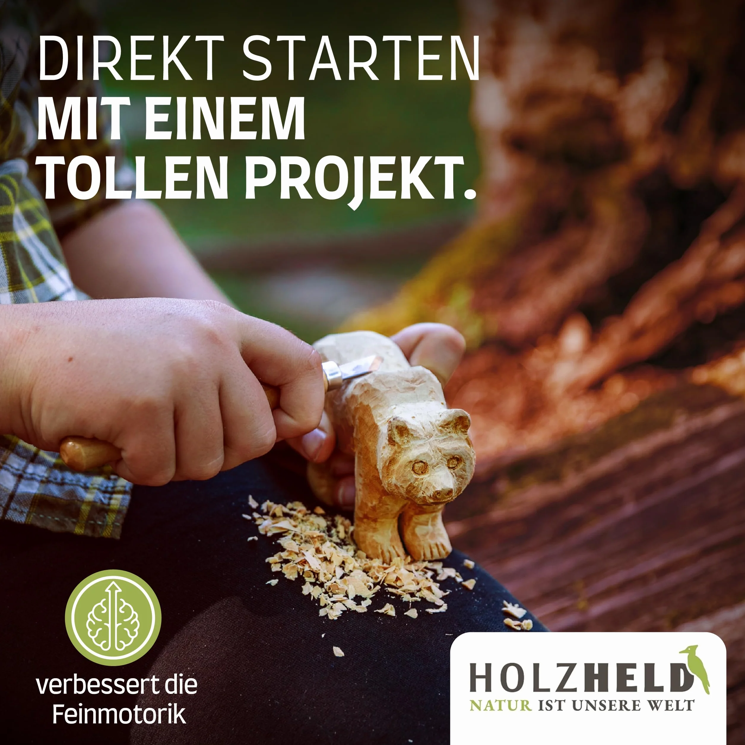 HOLZHELD Wykrojnik drewniany 1 duży miś 11,5 x 7 x 3,5 cm, frezowany blok z drewna lipowego, w zestawie instrukcja (może nie być dostępna w języku polskim) (e-book), "zrób to sam" dla dzieci i dorosłych