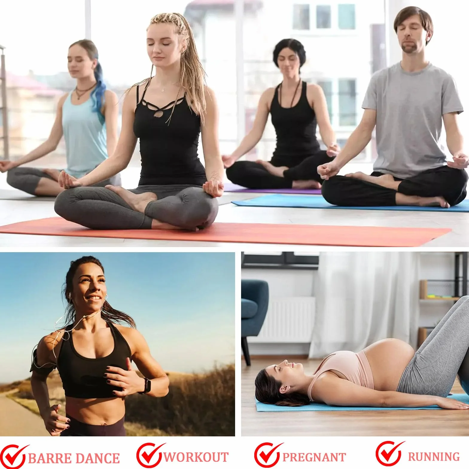 4 pary damskich skarpet do jogi, pilatesu, antypoślizgowe skarpety z wypustkami, oddychające i wygodne, skarpety stoperowe do jogi, pilatesu, tańca, treningu, trampoliny, rozmiar 36-40