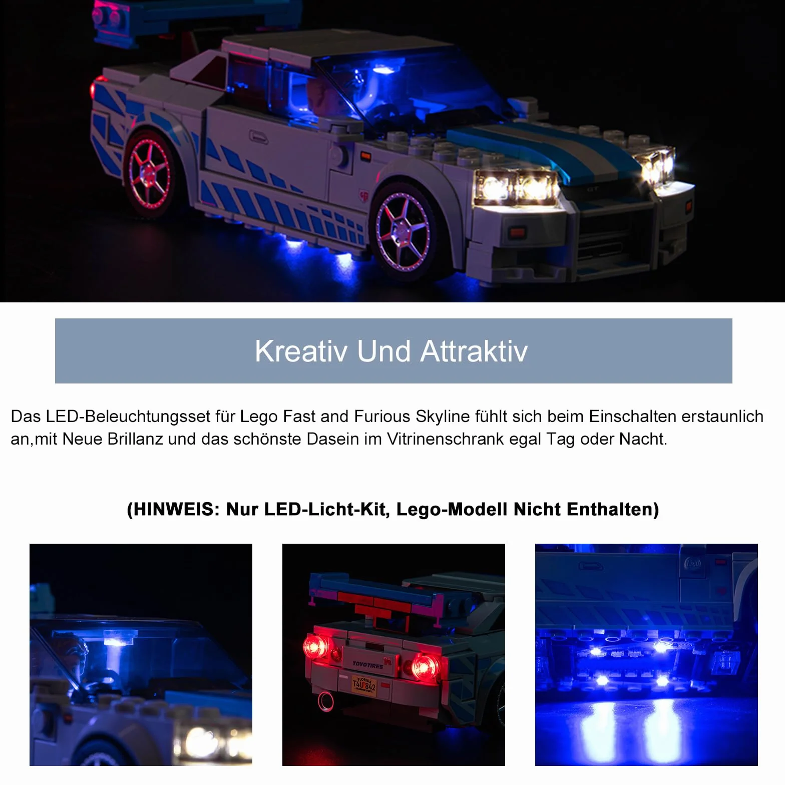 Zestaw oświetlenia do Lego 76917 Speed Champions Nissan Skyline GT-R (brak modelu Lego), zestaw oświetlenia LED kompatybilny z Lego Nissan Skyline GT-R, kreatywne lampki zabawkowe