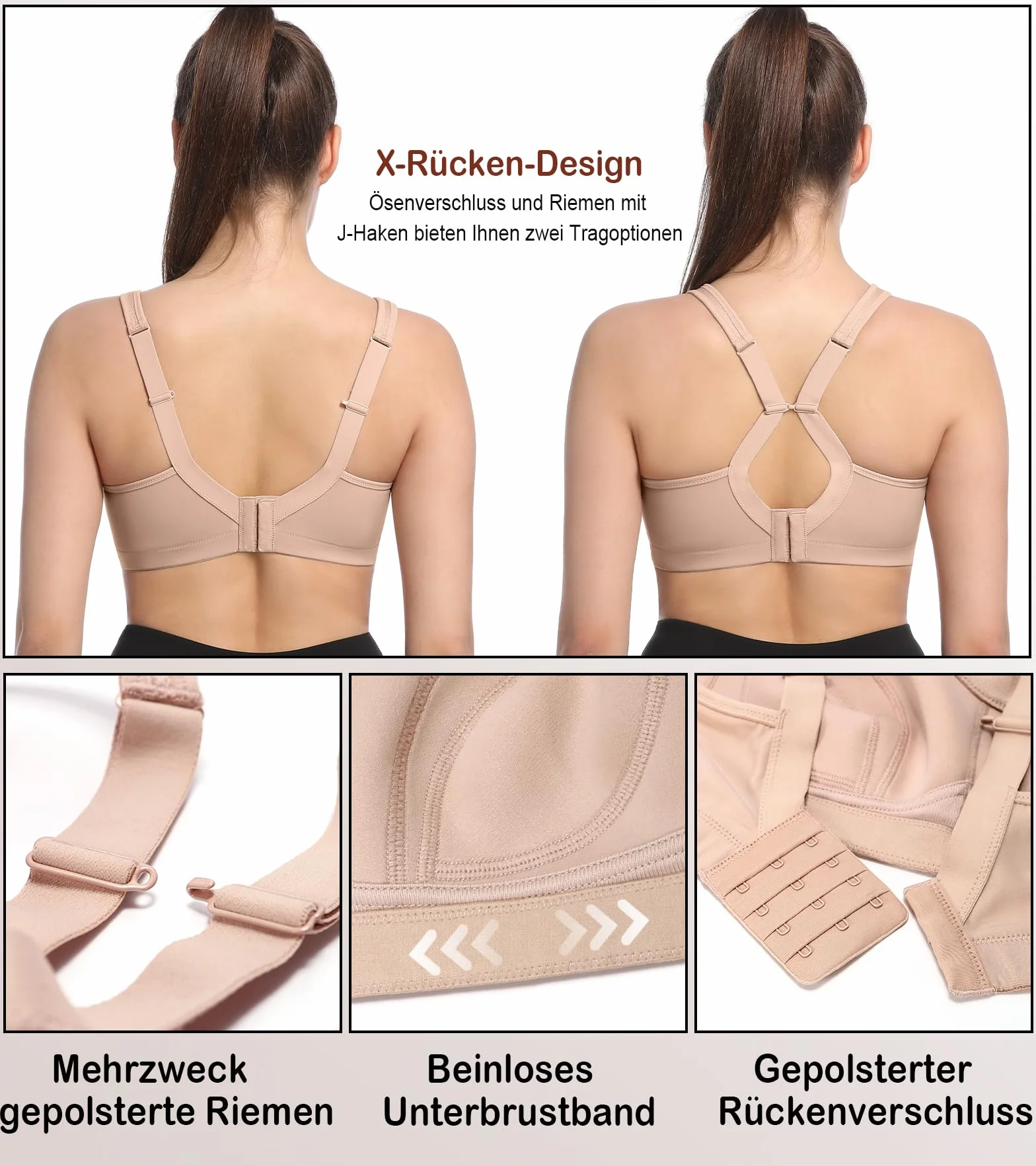Damski biustonosz sportowy o wysokim efekcie Racerback Plus Size bez wyściółki, bez fiszbin