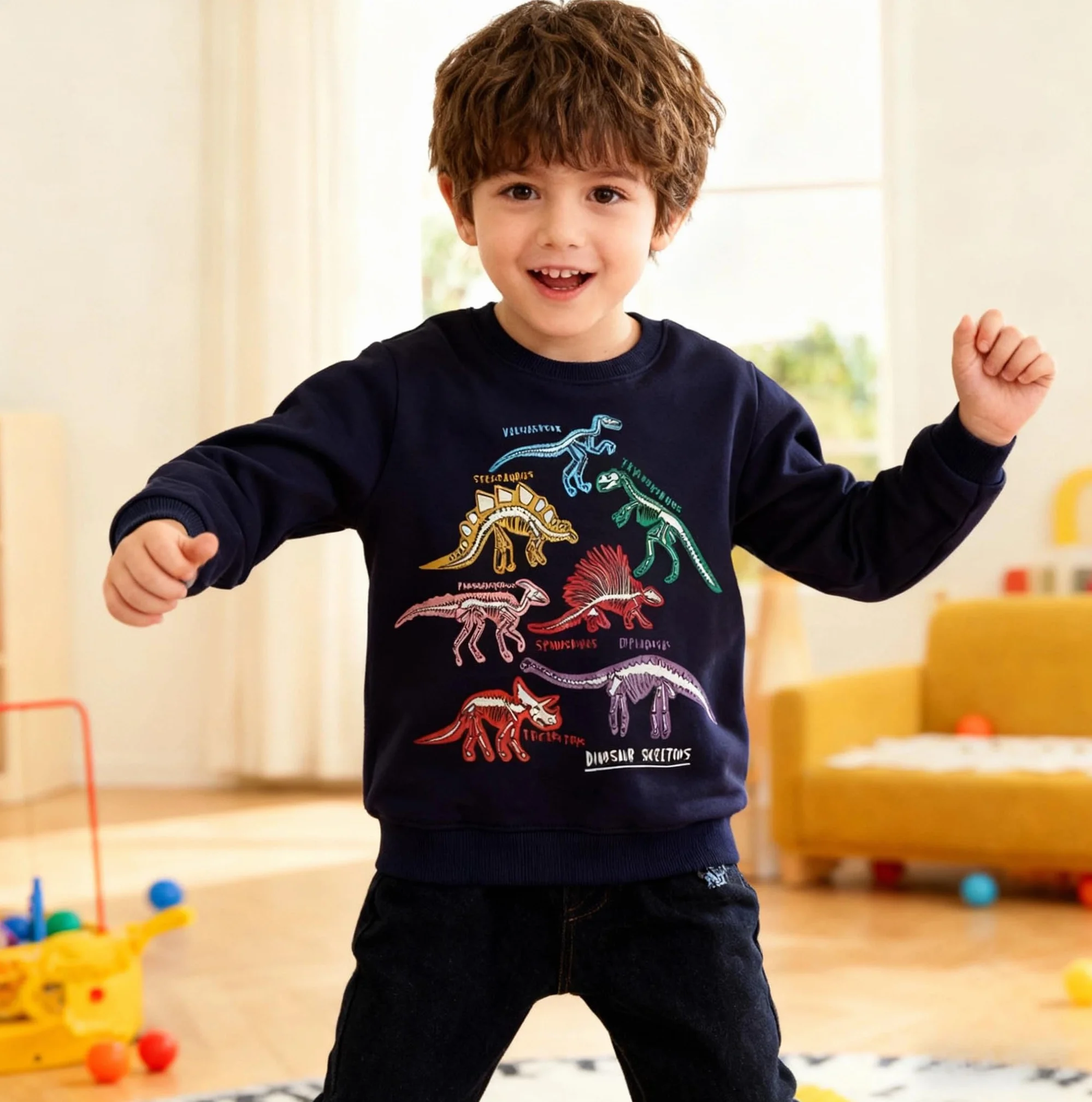 Dziecięca bluza z dinozaurami bawełniana bluza dziecięca z długim rękawem chłopcy jesień zima bluza dzieci 2-7 lat