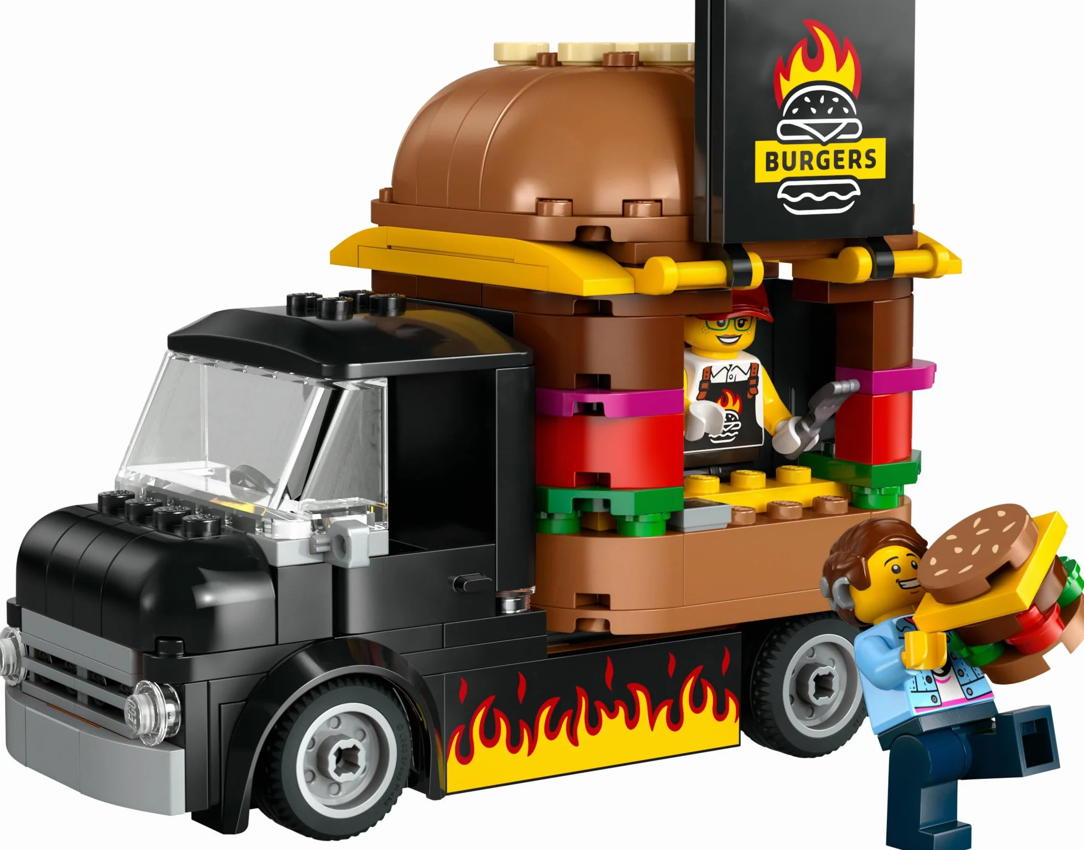 LEGO City Ciężarówka z burgerami, Ciężarówka-Zabawka do Zbudowania dla 5-latka, Zestaw Dla Fana Zabawek Kuchennych i Zabawy z Wyobraźnią, Prezent dla Dziewczynki i Chłopca od 5 lat, 60404