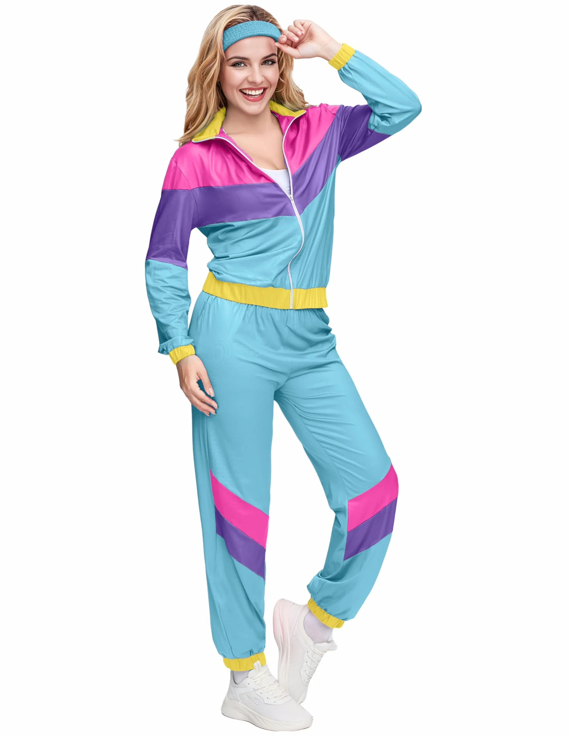 Spooktacular Creations Damski kostium treningowy w stylu lat 80., dla dorosłych, na Halloween, lata 70., odzież sportowa, strój na Halloween, imprezę kostiumową