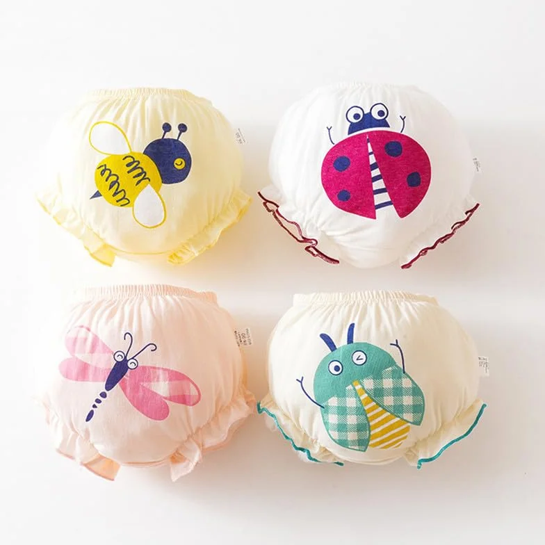 Zestaw 4 majtek Bloomer Baby Baby Girl Panties Spodnie Bielizna Elastyczny pas Koronkowy Hem Śliczne Zwierzęta Nadruk Kwiatowy