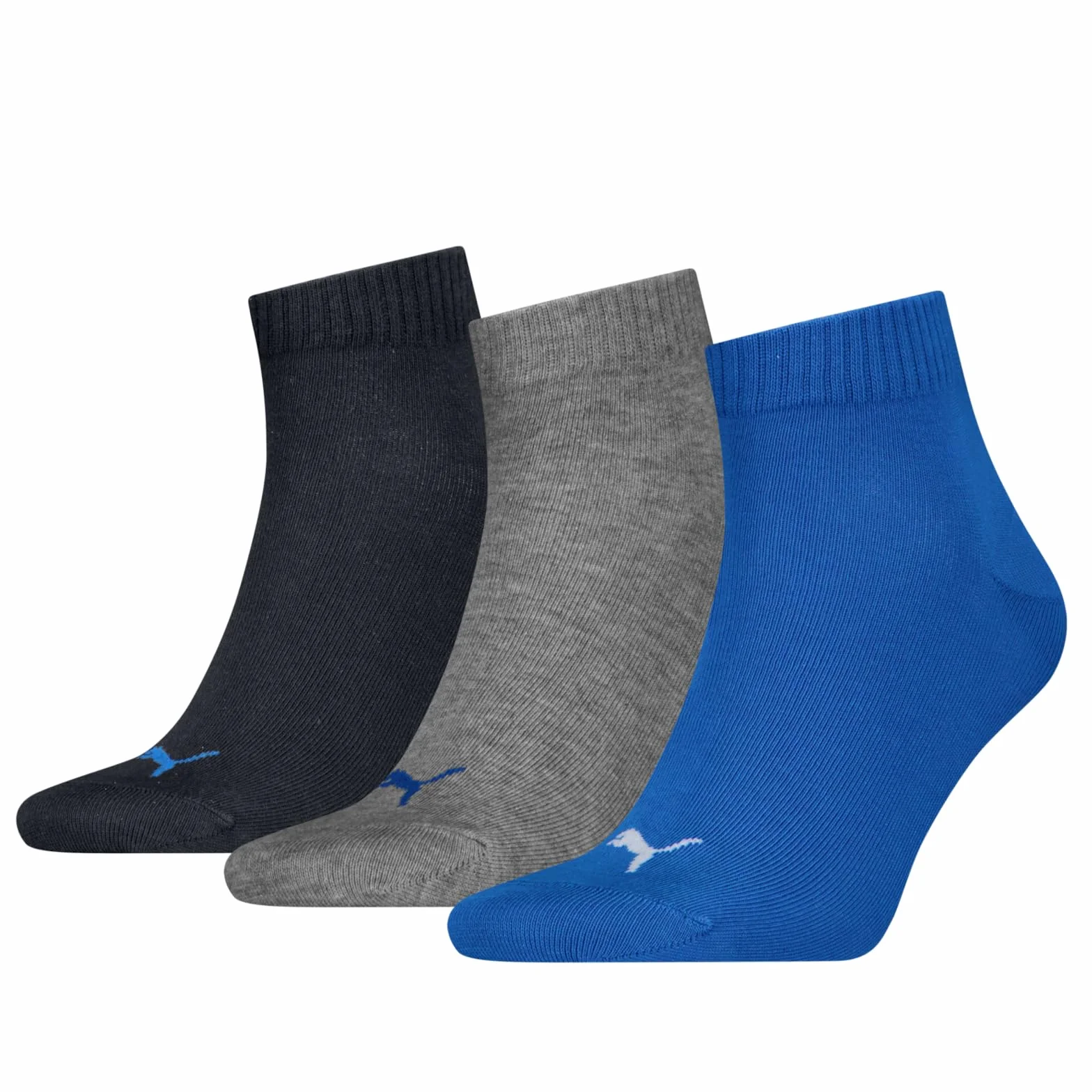 PUMA Unisex Plain Quarter 3-pak, niebieski/szary melanż, 39-42