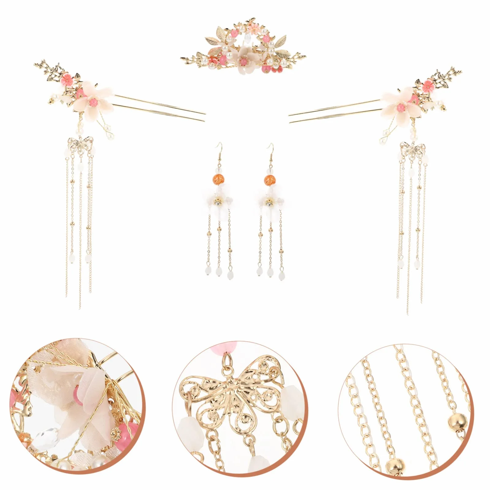 Hair sticks,Chinese Hanfu,1 Set Ancient Style Hanfu Headdress Traditional Headwear Set Flower Crystal Pearl Hairpins Hanfu Hair Accessories