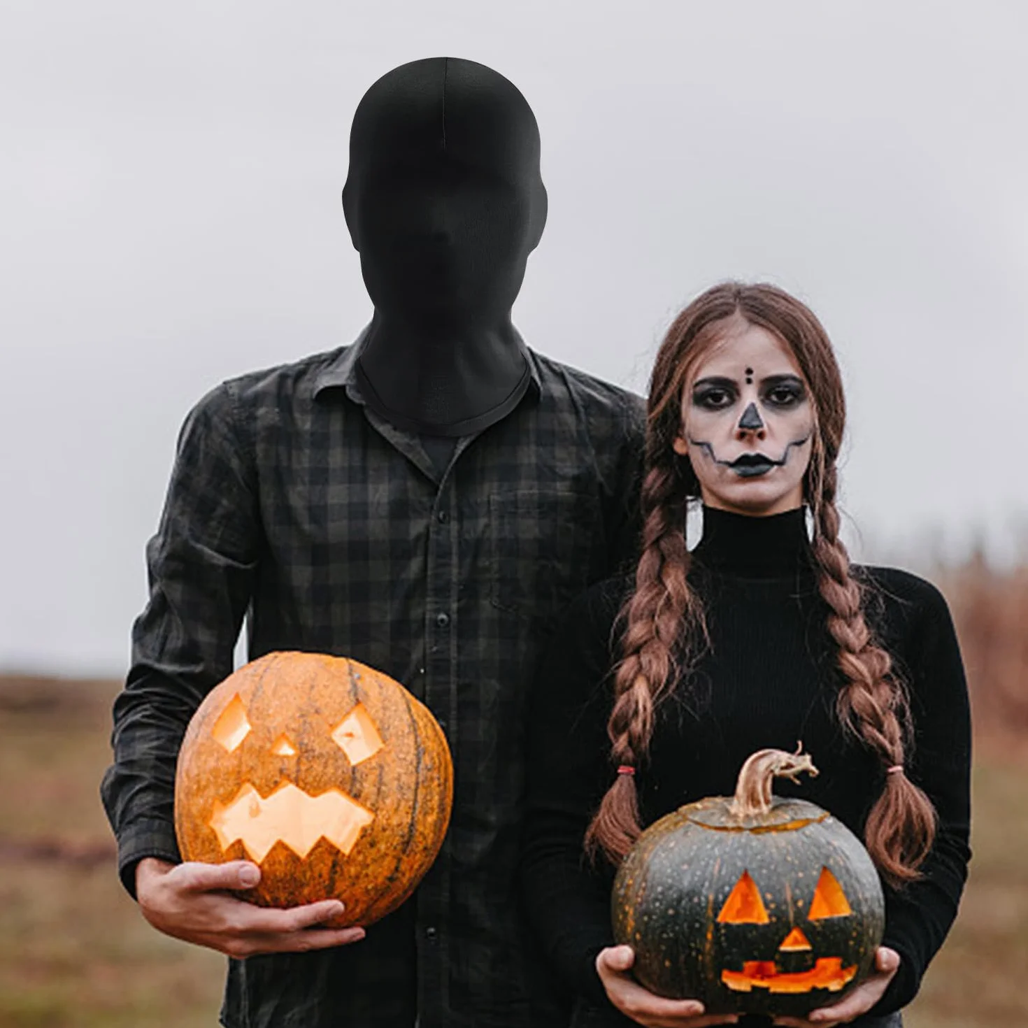 3 sztuki czarnych pełnotwarzowych maseczek na Halloween, oddychająca maska na całą głowę, maska bez twarzy, maska na twarz, dla mężczyzn i kobiet