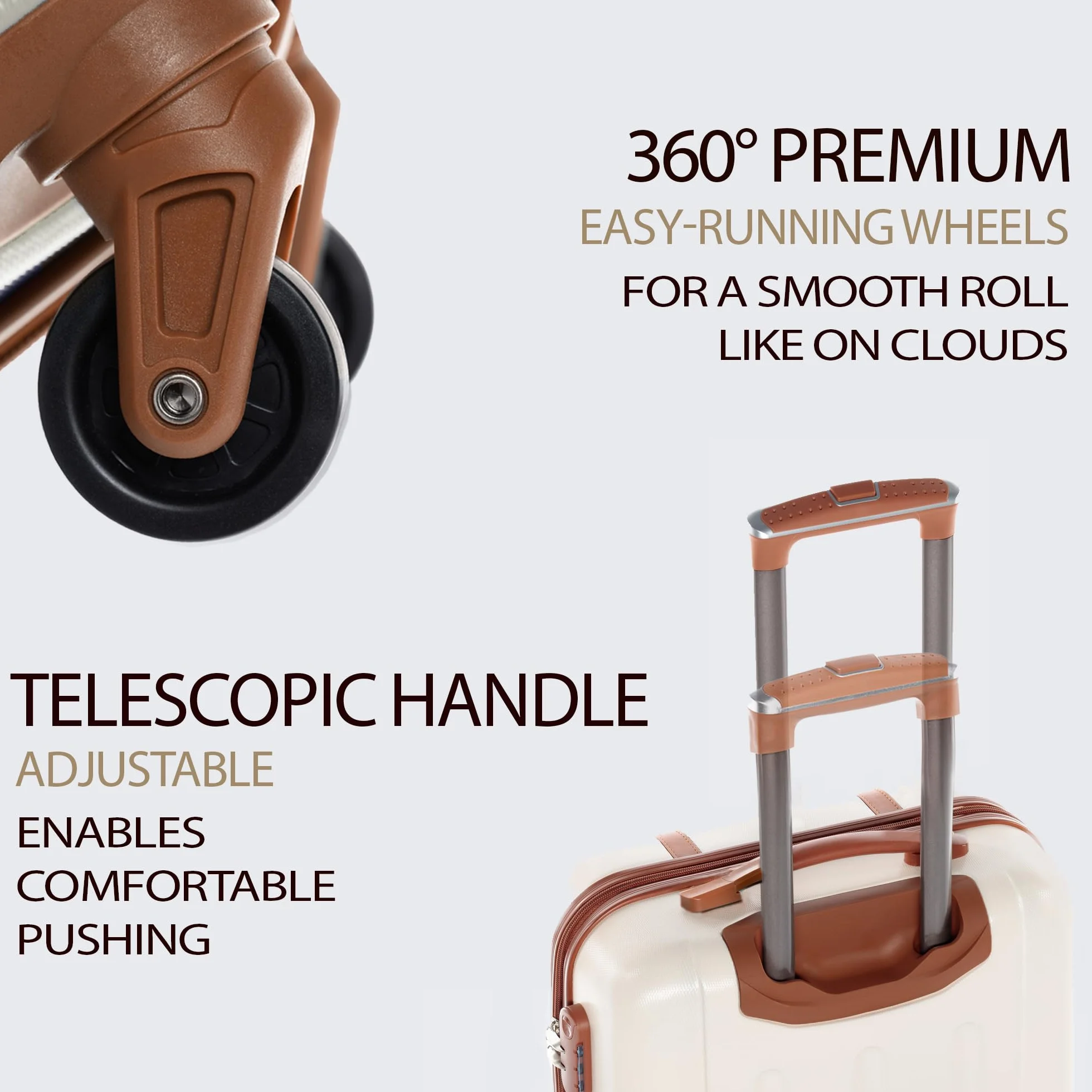 FERGÉ zestaw walizek z twardą obudową, 3-częściowy Milano Trolley-Set - bagaż podręczny 55 cm, rozm. L i XL, 3 walizki na kółkach, 4 kółka, 100% tworzywo ABS, beżowo-brązowy, 3er Set