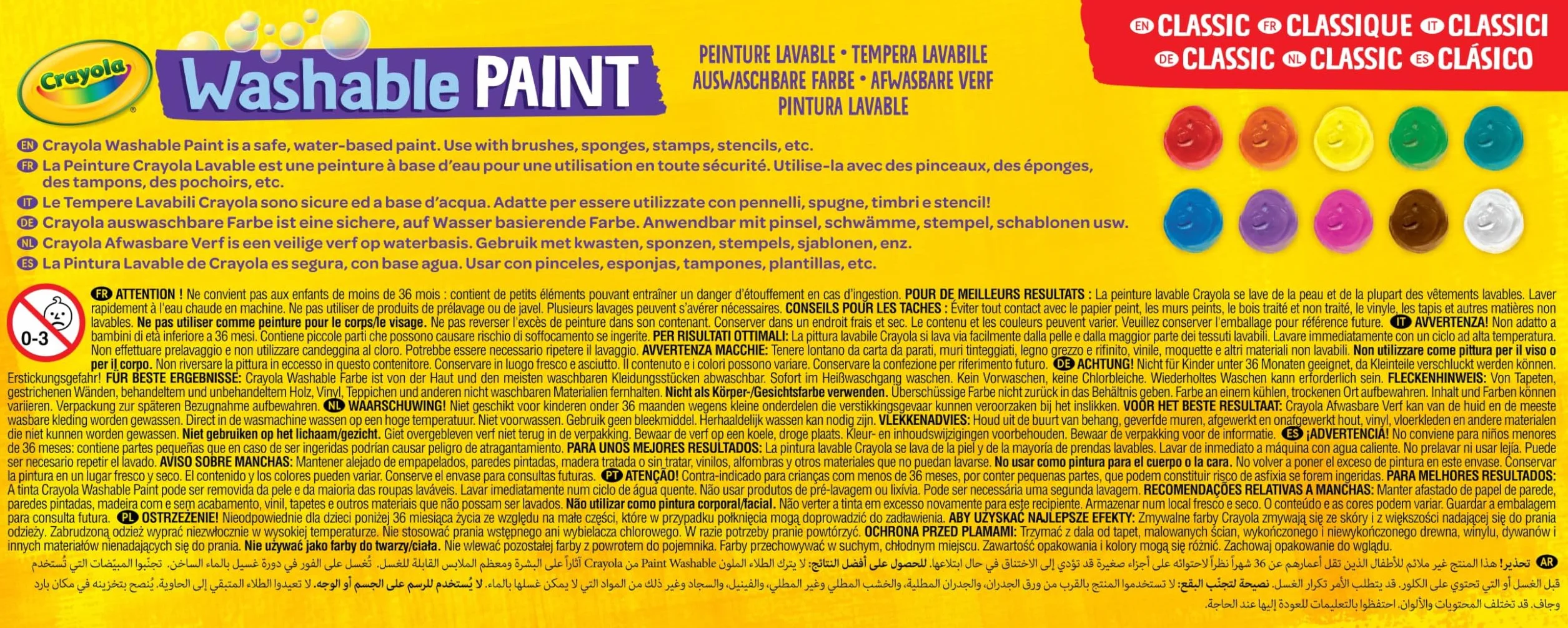 Crayola - Zmywalne kredki dla dzieci, opakowanie 10 słoiczków 59 ml, zalecany wiek: od 3 lat