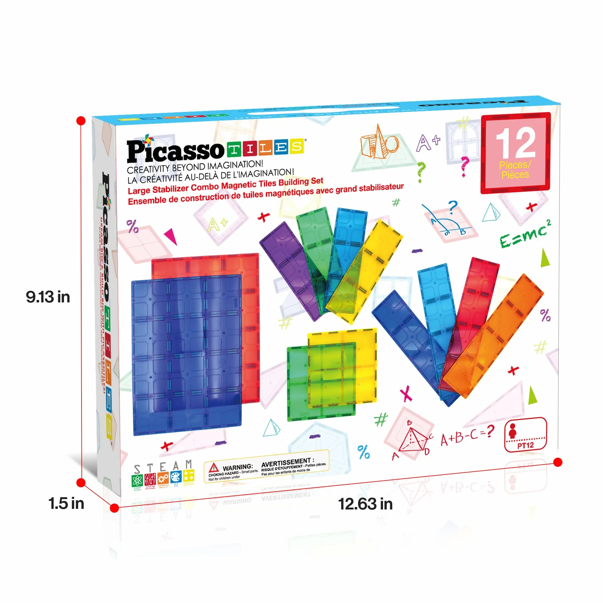 Zabawki dla dzieci Magnetyczne klocki budowlane Magnes Płytki Supersized PicassoTiles 12 szt. Duża podstawa stabilizatora Jumbo XL Płyta Fundacja Zestaw edukacyjny Budownictwo Inżynieria STEM Dzieci
