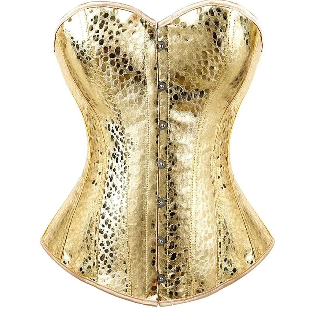 Kobiety seksowny punkowy gorset ze sztucznej skóry zasznurować gorset Top złoty klub nocny gorset (Color : Gold, Size : L.)
