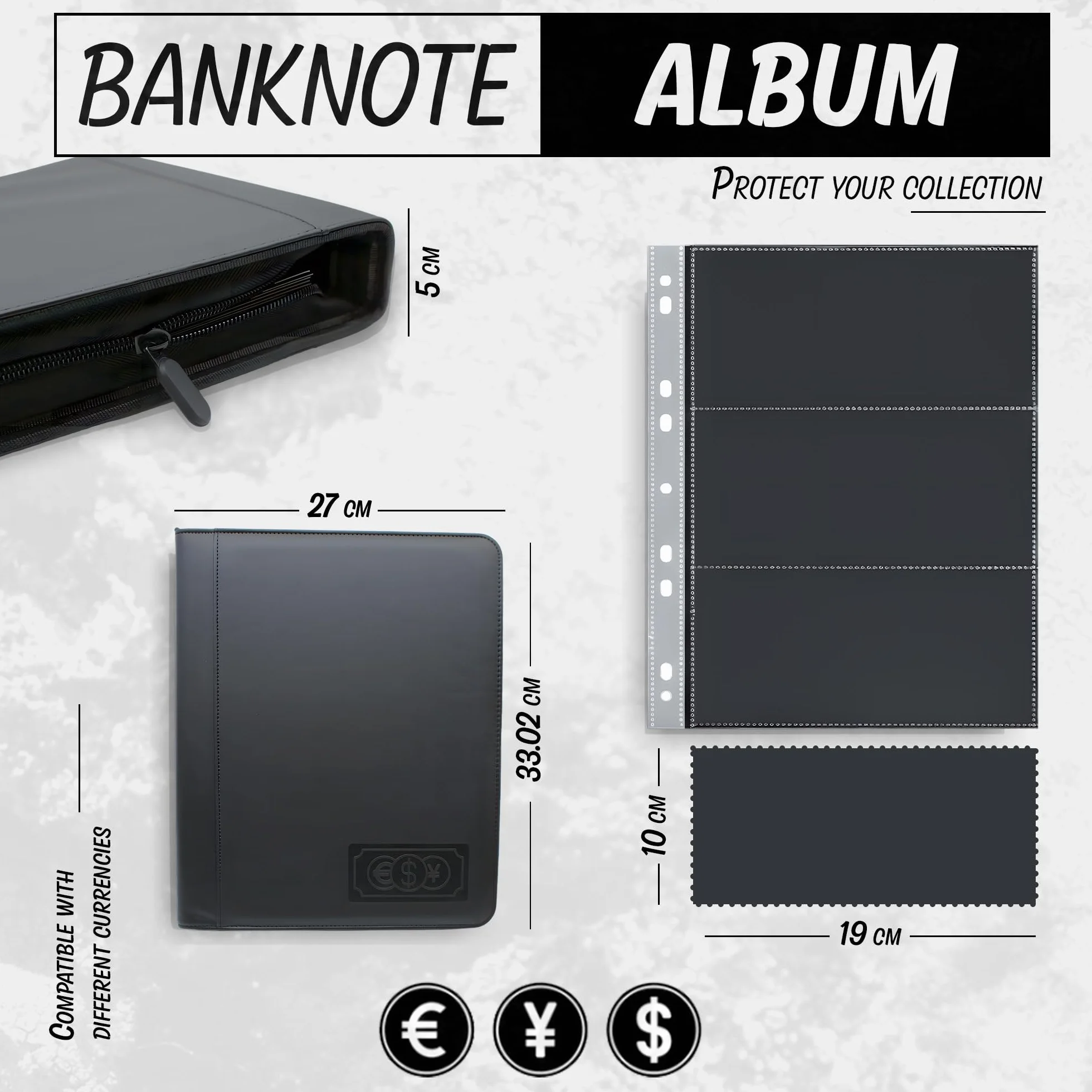 DOJA Barcelona | Album na banknoty z 120 kieszeniami | Książka ze skóry PU Organizer Numismatica Portfel Pokrowiec na zamek | 33x27 | Album banknotów na kolekcję euro, pieniądze, dolary…