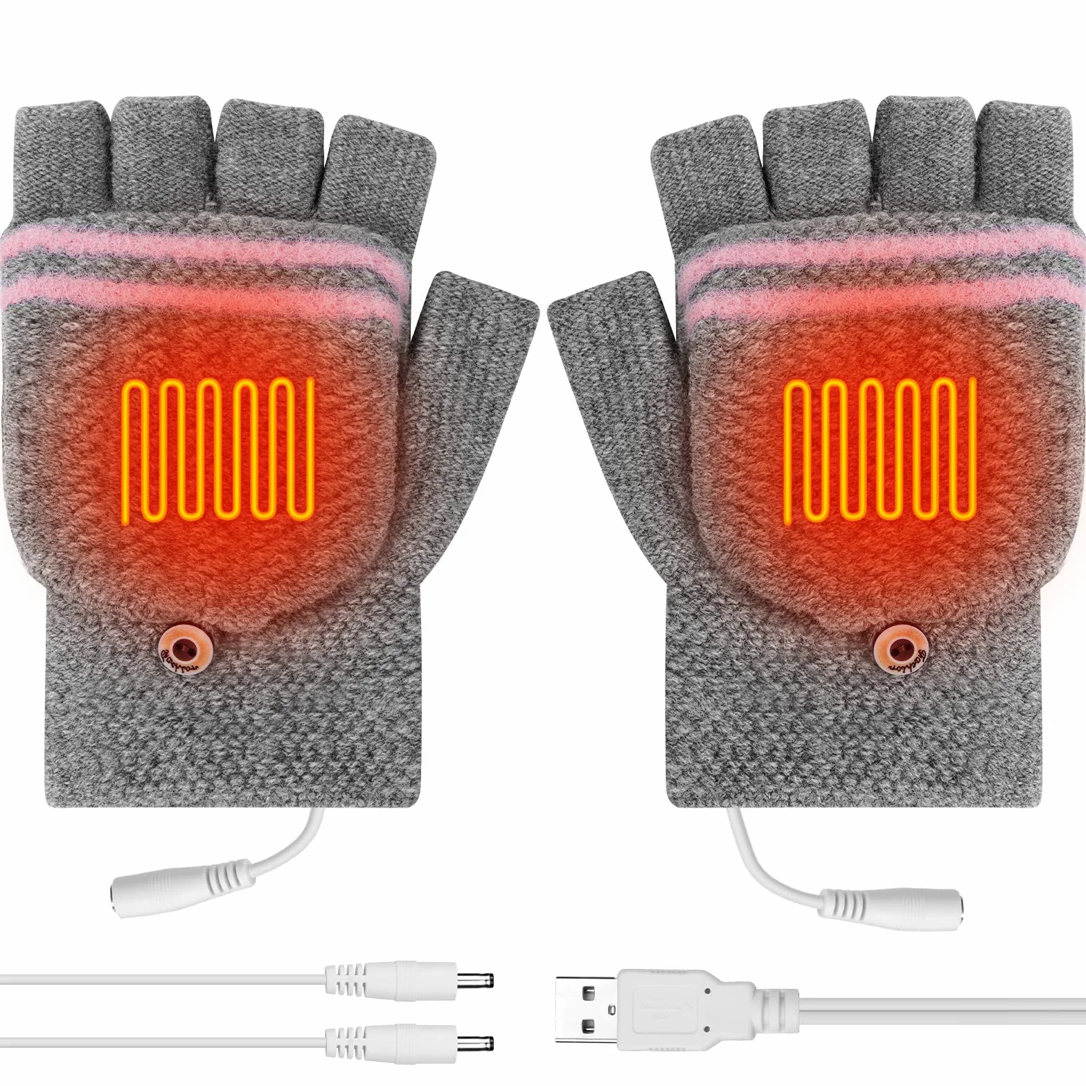 Flintronic Ogrzewane przez USB, rękawiczki do dziergania z ogrzewaniem, zimowe rękawiczki do ogrzewania, pełne i pół dłoni, ciepłe rękawiczki na laptopa dla kobiet i mężczyzn, do użytku wewnątrz i na zewnątrz