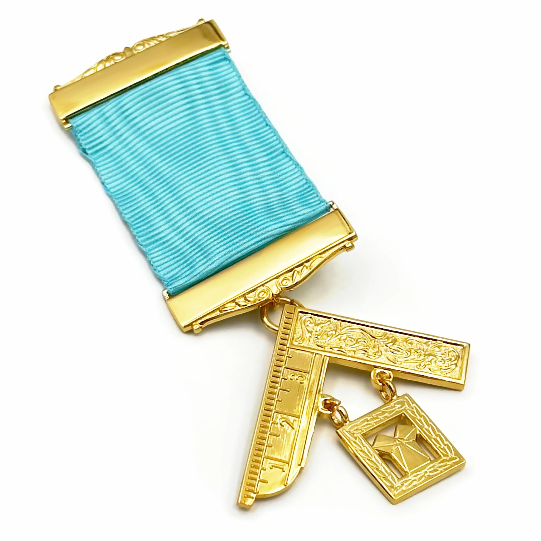 THE MASONIC COLLECTION - Klejnot na piersi z przeszłości mistrzów - z niebieską wstążką i pozłacaną powłoką - idealne masońskie akcesorium na prezent dla masonów, Brąz, Bez kamieni szlachetnych