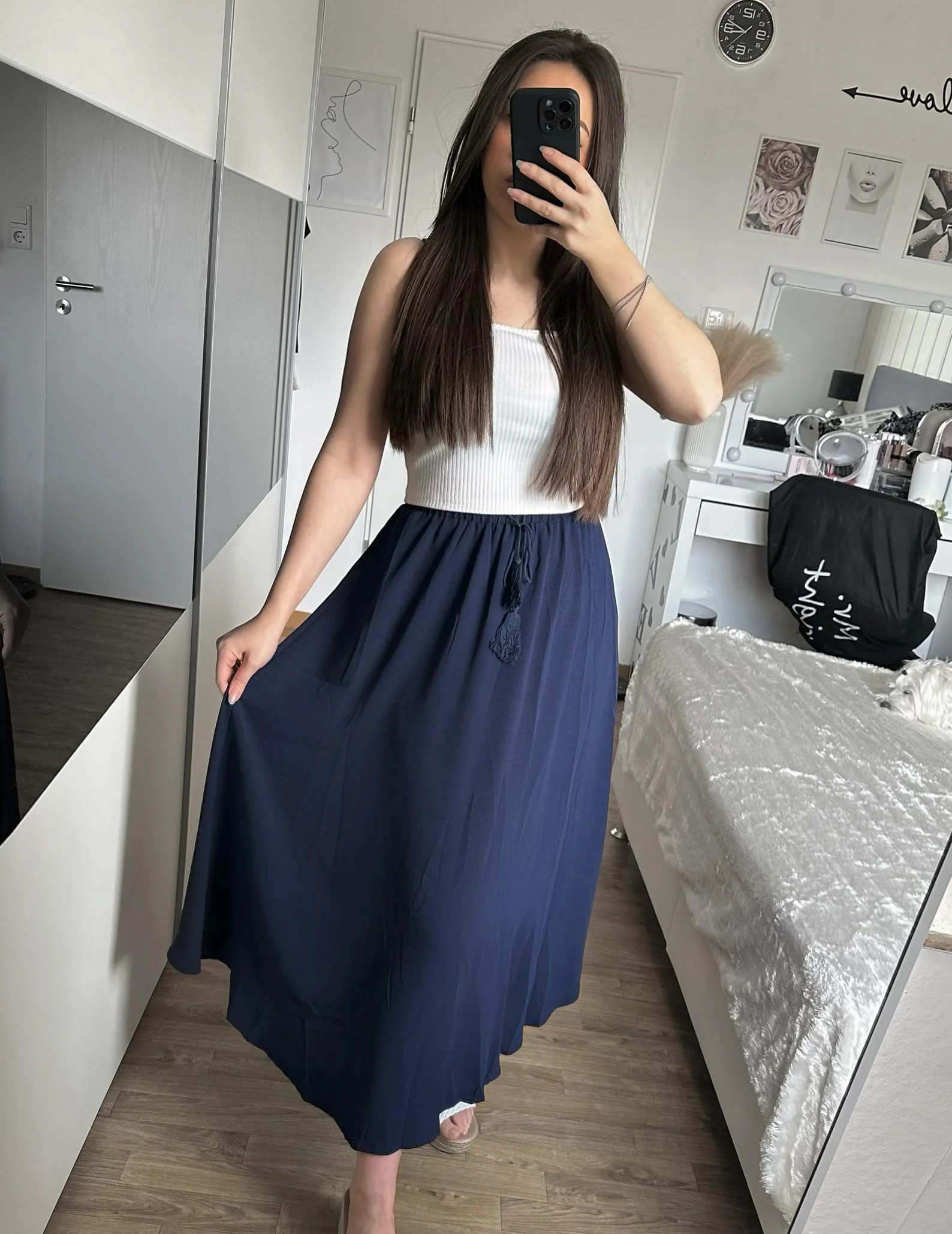 Zeagoo Spódnica damska, długość midi, elegancka spódnica z wysoką talią, spódnica maxi ze ściągaczem, jednokolorowa, do noszenia na co dzień, na wesele, koktajl