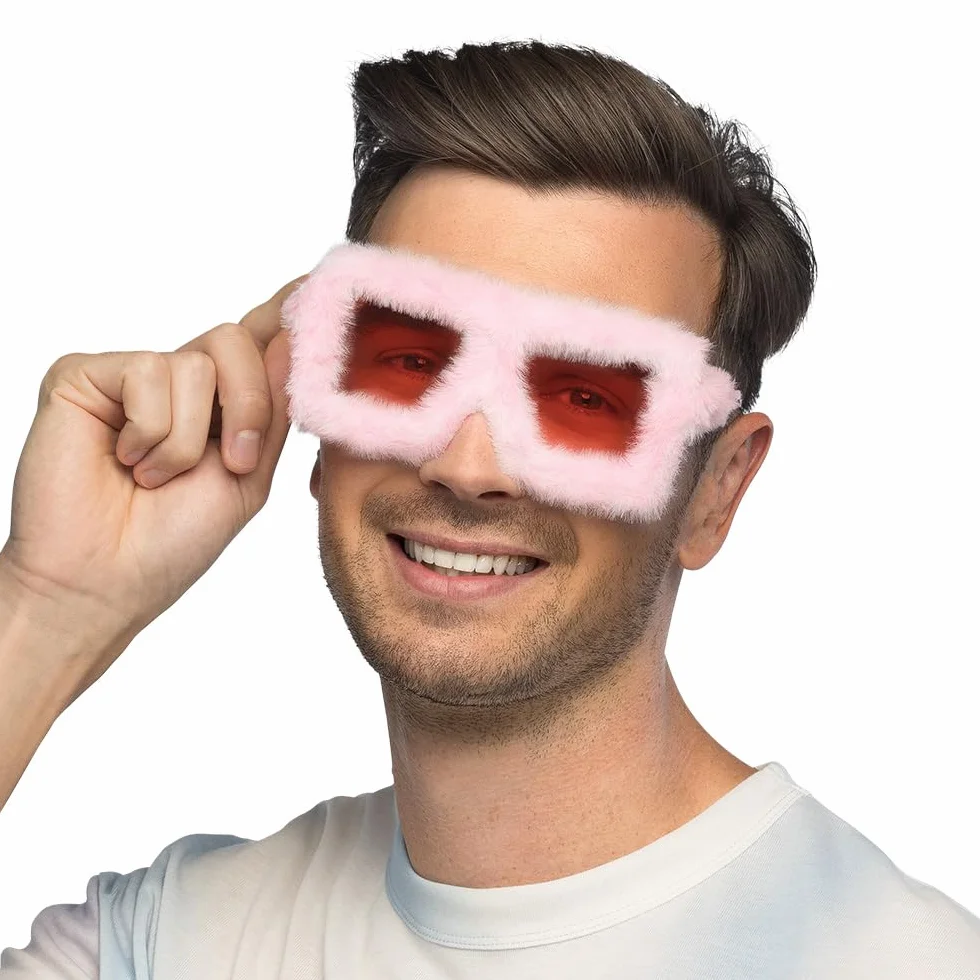 Boland - 02694 - Różowe okulary imprezowe z pluszem dla dorosłych, akcesorium na festiwale, karnawał, kostiumy lub imprezy tematyczne