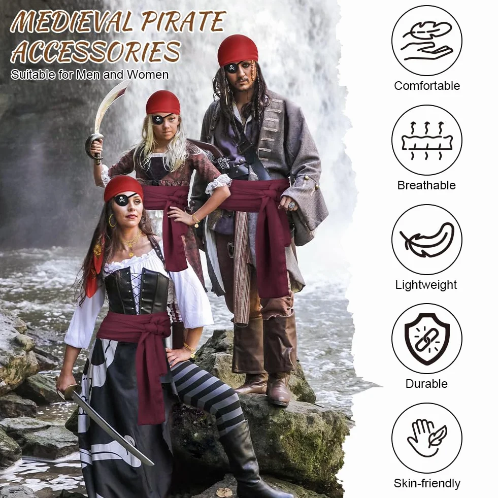 Zestaw akcesoriów do kostiumu pirata z akcesoriami kapitana, pas do szarfy, opaska na oczy, kotwica, łańcuszek do średniowiecznego renesansowego kostiumu pirata, impreza halloweenowa