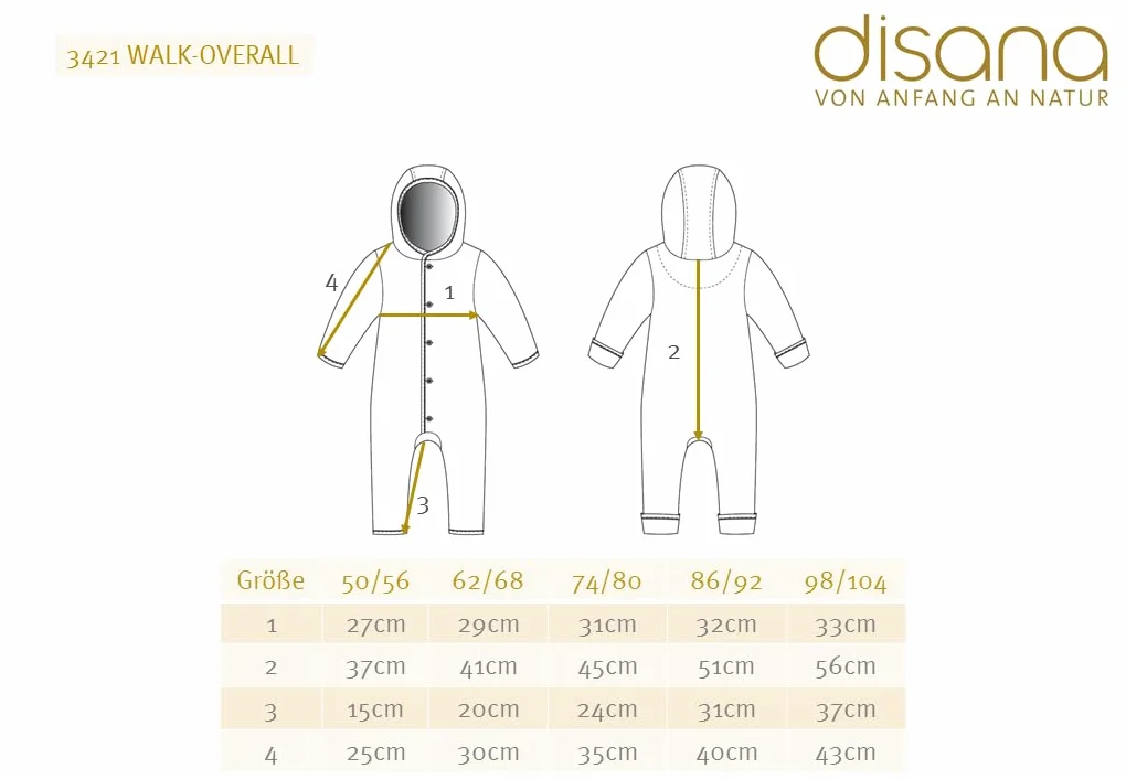 disana Walk-OVERALL, 100% ekologiczna wełna z merynosów GOTS, IVN Best, ze składanymi ściągaczami, dla noworodków, małych dzieci, unisex, Made in Germany