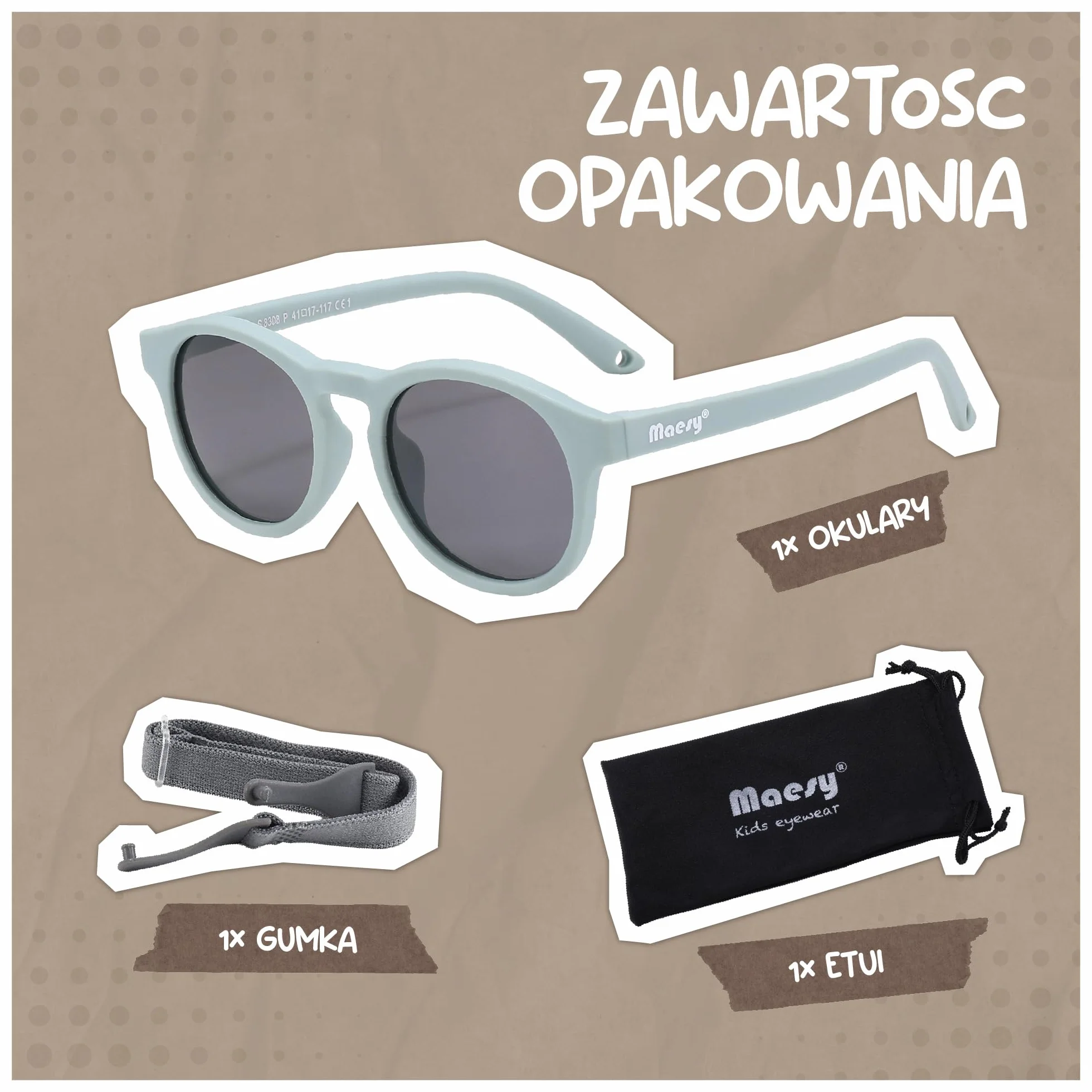 dziecięce okulary przeciwsłoneczne Bowi - 1-3 lata - elastyczne - regulowana gumka - ochrona polaryzacyjna UV400 - maluch i przedszkolak - chłopcy i dziewczynki - okrągłe