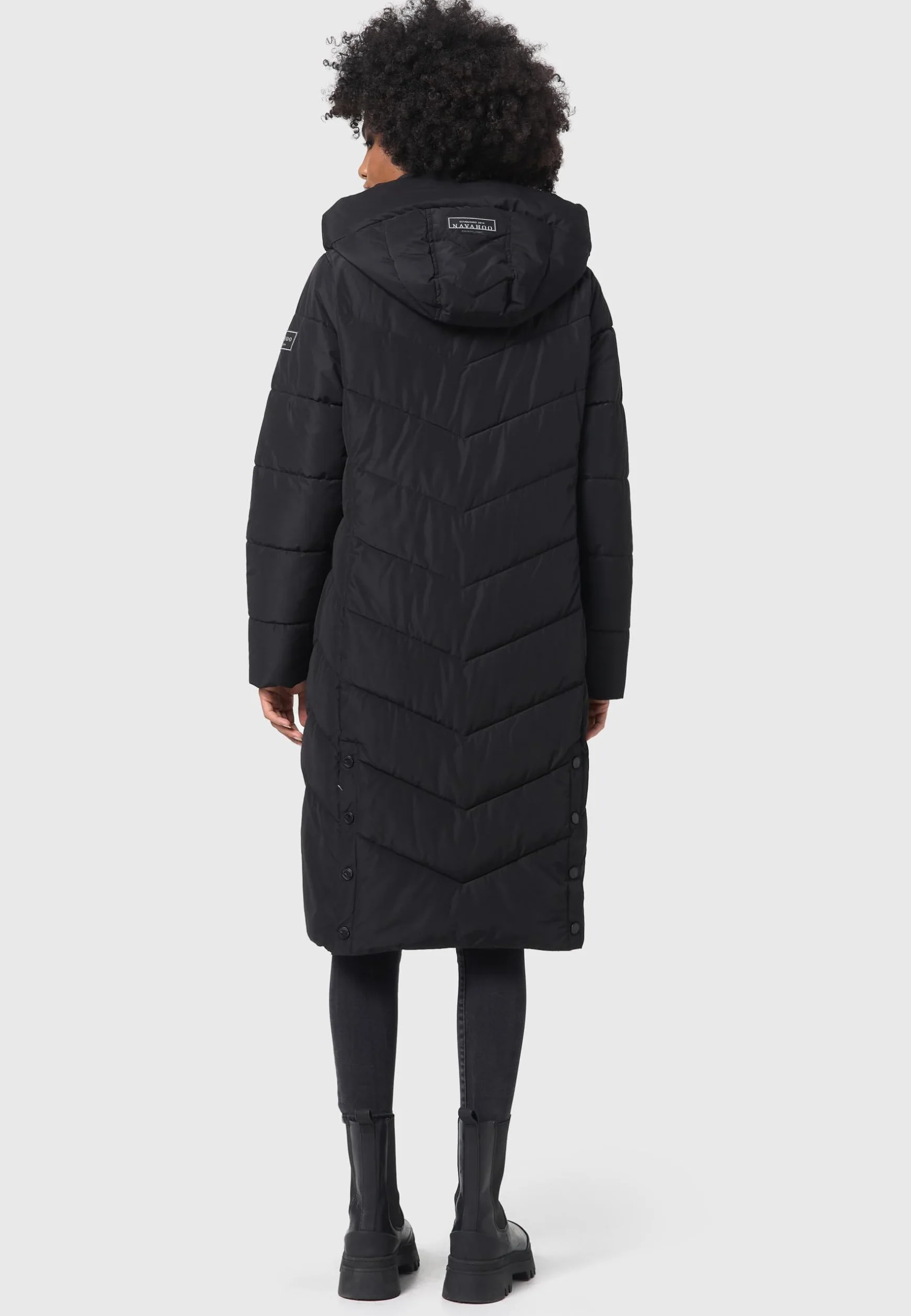 Navahoo Damski płaszcz zimowy ciepły płaszcz pikowany długi ze zdejmowanym kapturem Sahnekatzii XIV XS-XXL