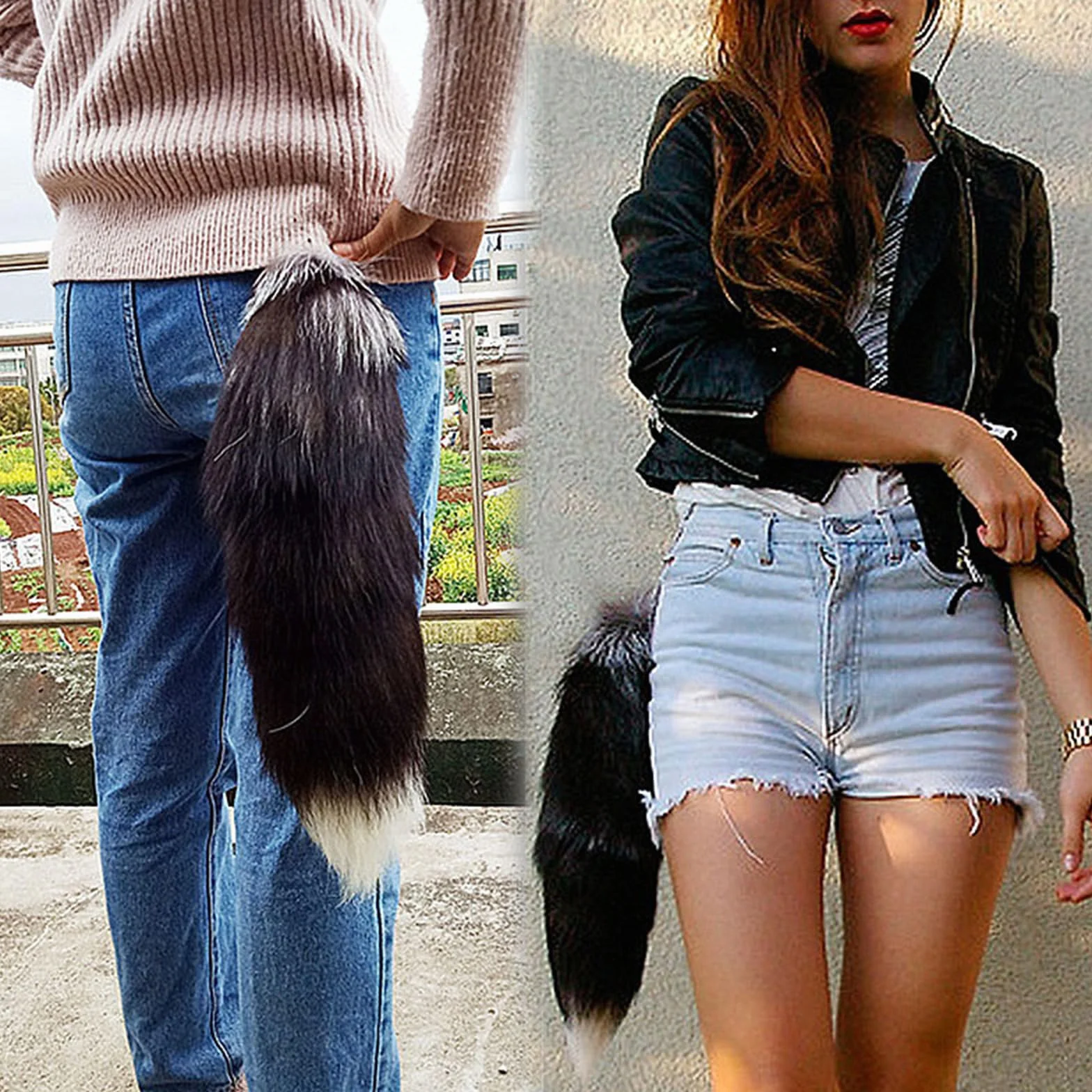Fox Tail 16 cali Therian lisi ogon Furry Black, 7, Einheitsgröße