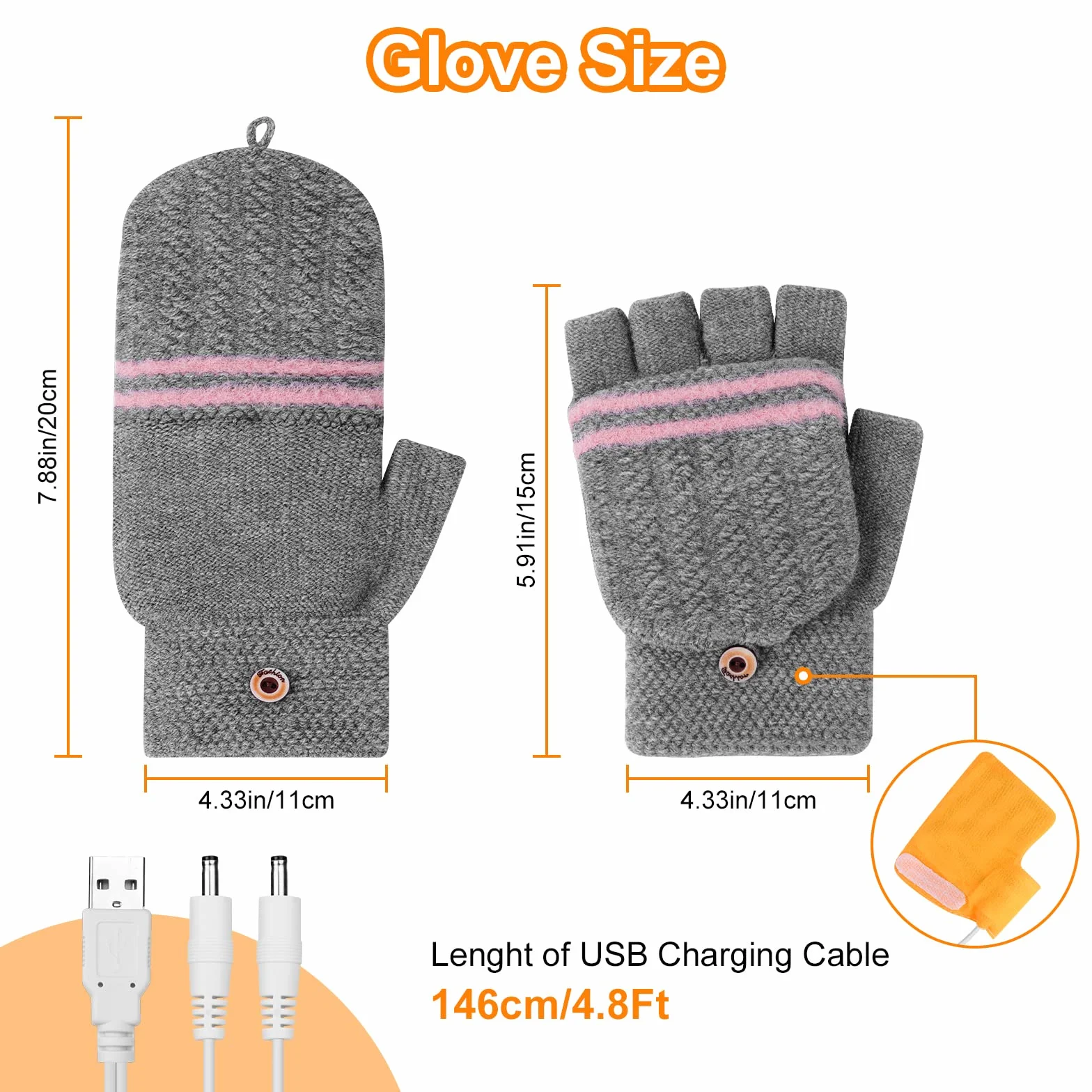 Flintronic Ogrzewane przez USB, rękawiczki do dziergania z ogrzewaniem, zimowe rękawiczki do ogrzewania, pełne i pół dłoni, ciepłe rękawiczki na laptopa dla kobiet i mężczyzn, do użytku wewnątrz i na zewnątrz