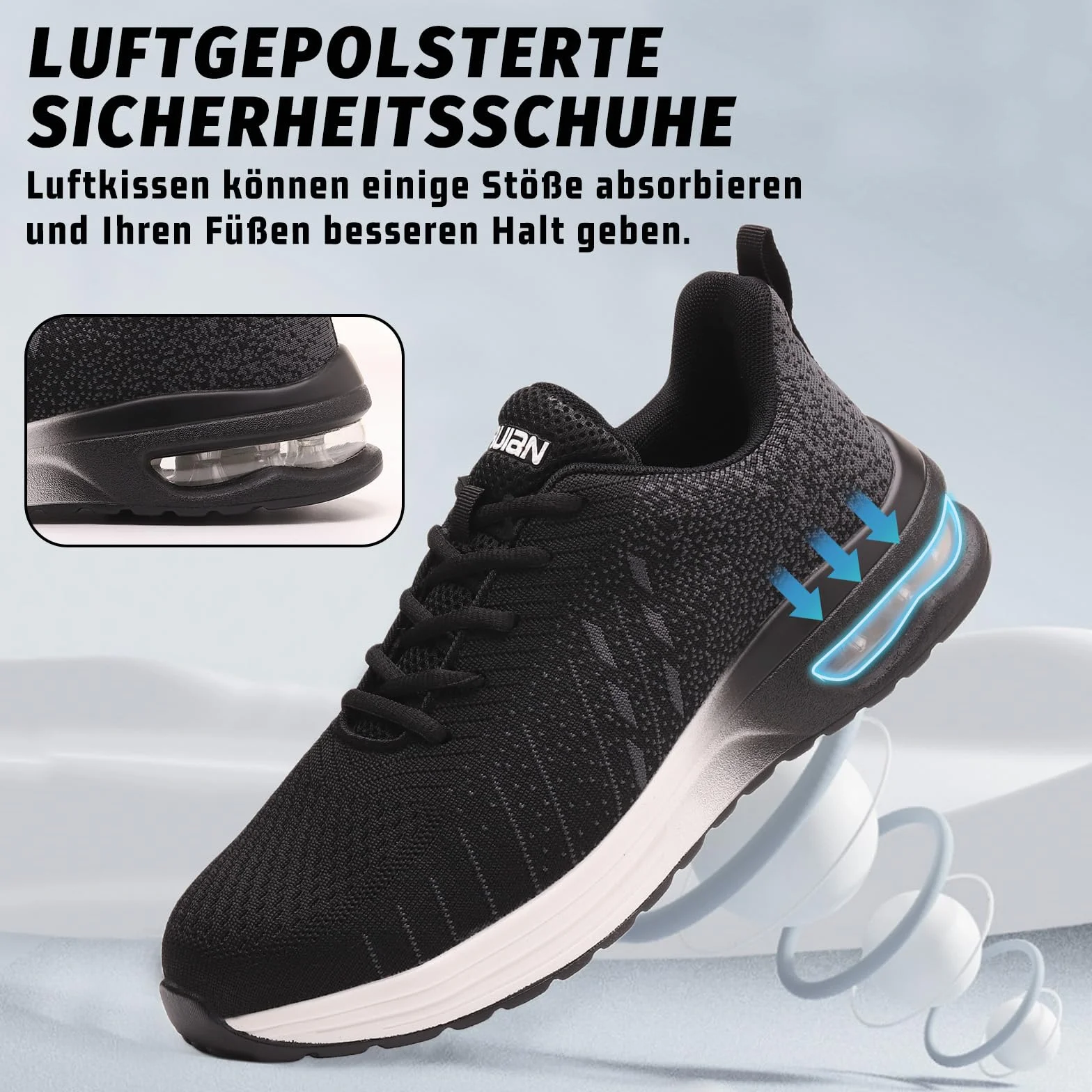 Furuian Męskie buty ochronne, lekkie, stalowe noski, buty sportowe dla mężczyzn, kobiet, wygodne buty ochronne, poduszka powietrzna, oddychające trampki robocze