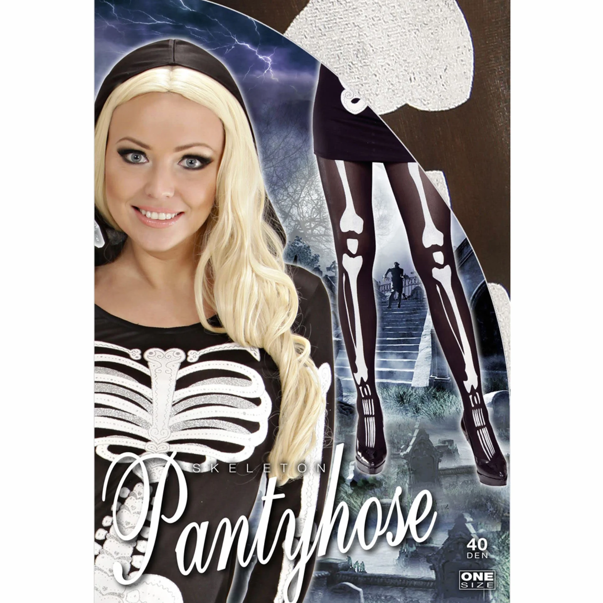W WIDMANN MILANO Party Fashion - Rajstopy Skeleton, 40 DEN, czarno-białe, Halloween, karnawał, impreza tematyczna