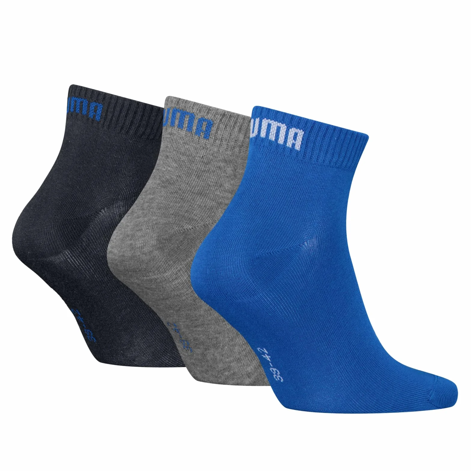 PUMA Unisex Plain Quarter 3-pak, niebieski/szary melanż, 39-42
