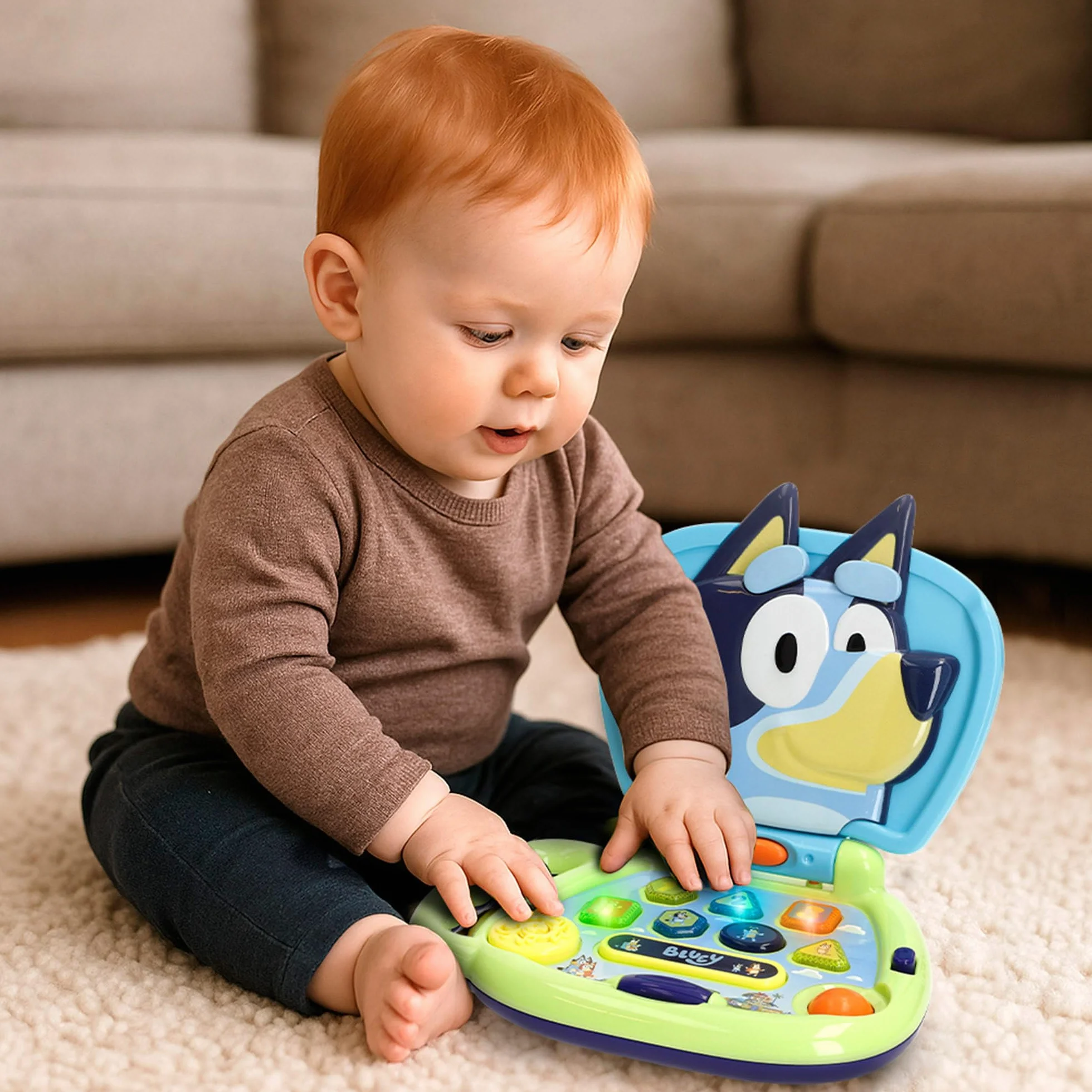 ColorBaby Bluey My First Computer z dynamicznymi przyciskami, oficjalna licencja, komputer interaktywny, zintegrowany uchwyt do przenoszenia, interaktywne zabawki angielskie, gry dla dzieci + 6