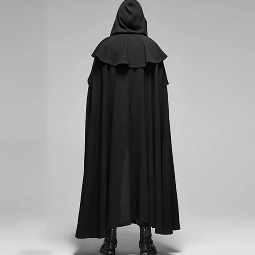 Peleryna z kapturem na Halloween, średniowieczna długa czarna peleryna z kapturem, styl wampira, występ, kostium cosplay dla mężczyzn i kobiet