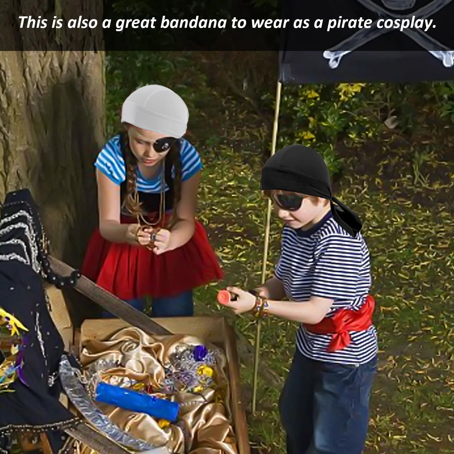 Bandana, czarna bandana, sportowa bandana, damska męska bandana, czapka motocyklowa, potochłannicze bandany, bandana piracka, kostium dzikiego faceta, odpowiedni do cosplay i rowerzysty, czarny