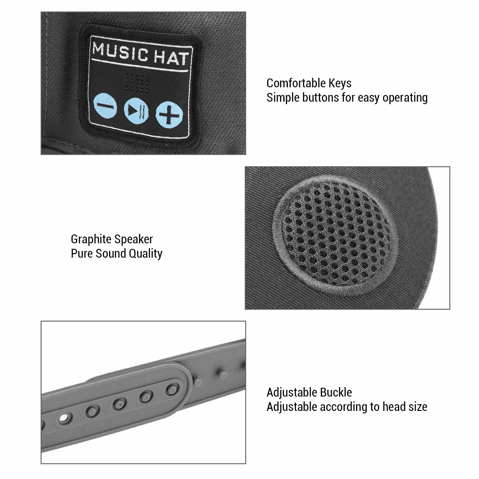 Denash Bluetooth Music Cap, Bezprzewodowa Czapka Głośnikowa z 6H PlayTime i Washable Design do Running Gym Outdoor (Ciemno szary)