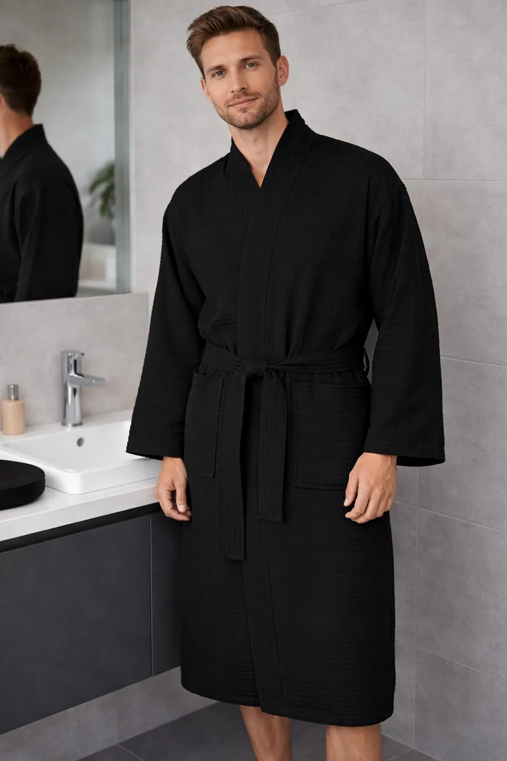 Brandsseller Szlafrok damski i męski bawełna unisex lekki szlafrok poranny waflowy pique