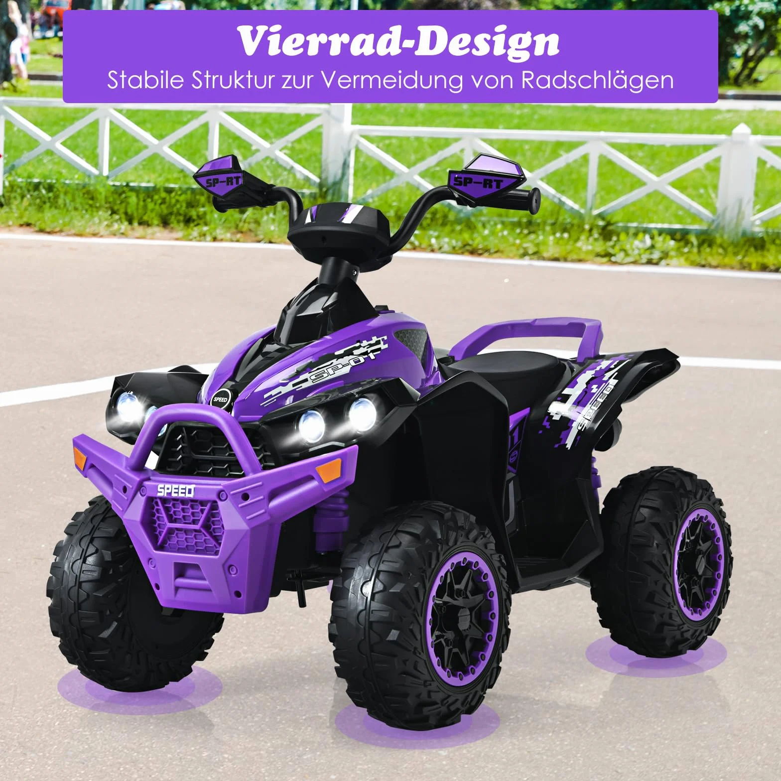 COSTWAY Elektryczny quad dziecięcy 12V, elektryczny quad z muzyką, klaksonem i reflektorami LED, quad dziecięcy 2,2-4,3 km/h, samochód dziecięcy dla małych dzieci od 3 lat (fioletowy)