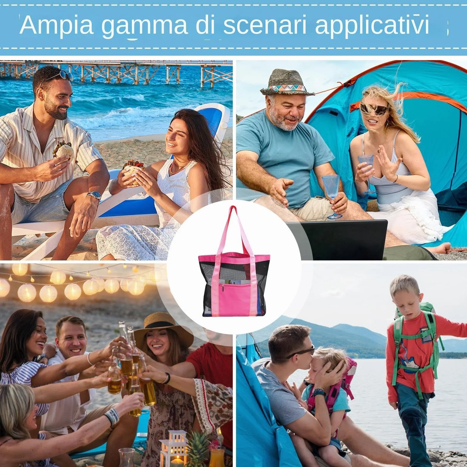 Torba plażowa | Torba plażowa odporna na piasek | Lekka torba z siatki | Damska torba plażowa, Torba basenowa, Składana torba plażowa na ramię, zewnętrzna siatkowa torba plażowa