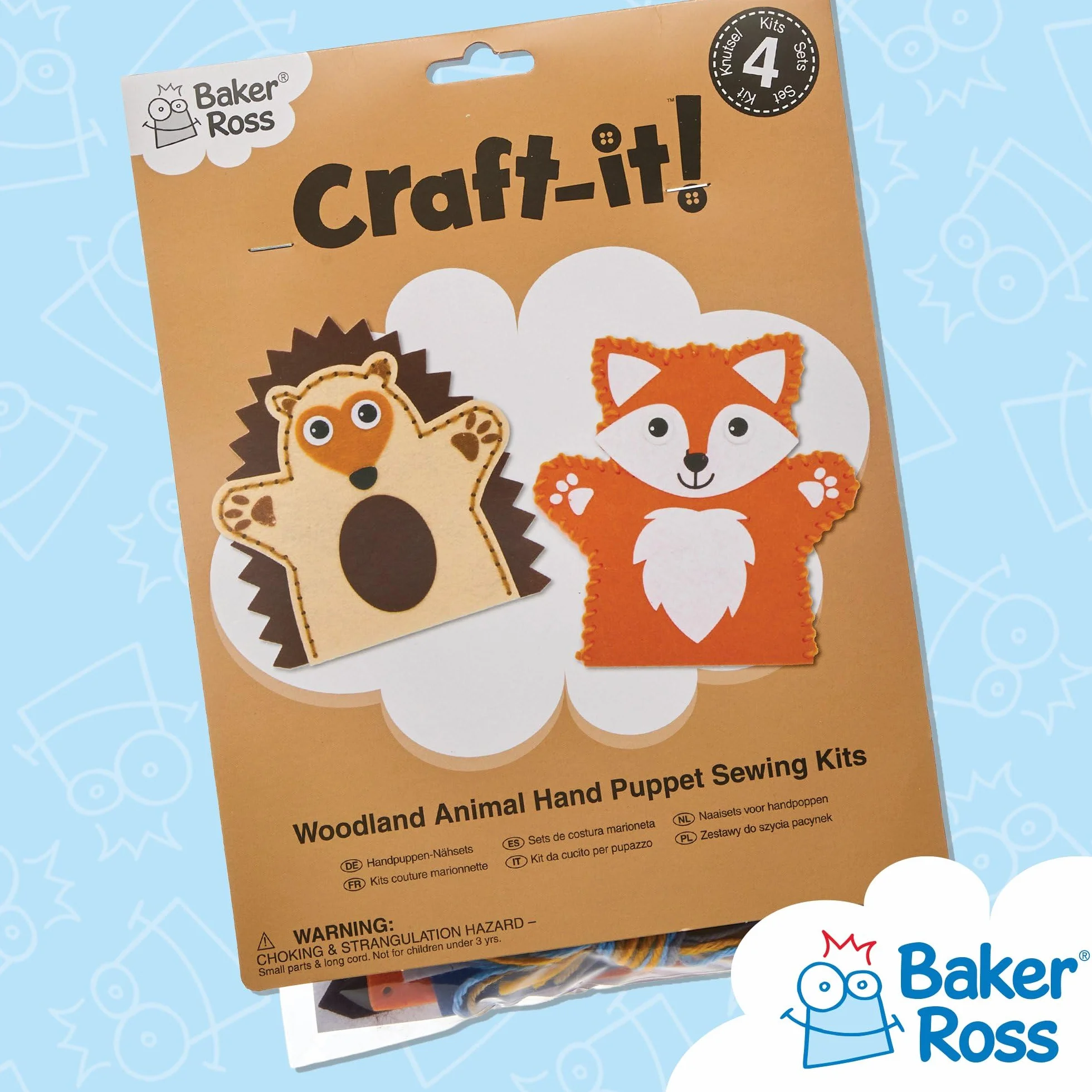 Baker Ross Woodland Animal Zestaw do Szycia Lalek, Wełna, Wielokolorowy, 3 Sztuki