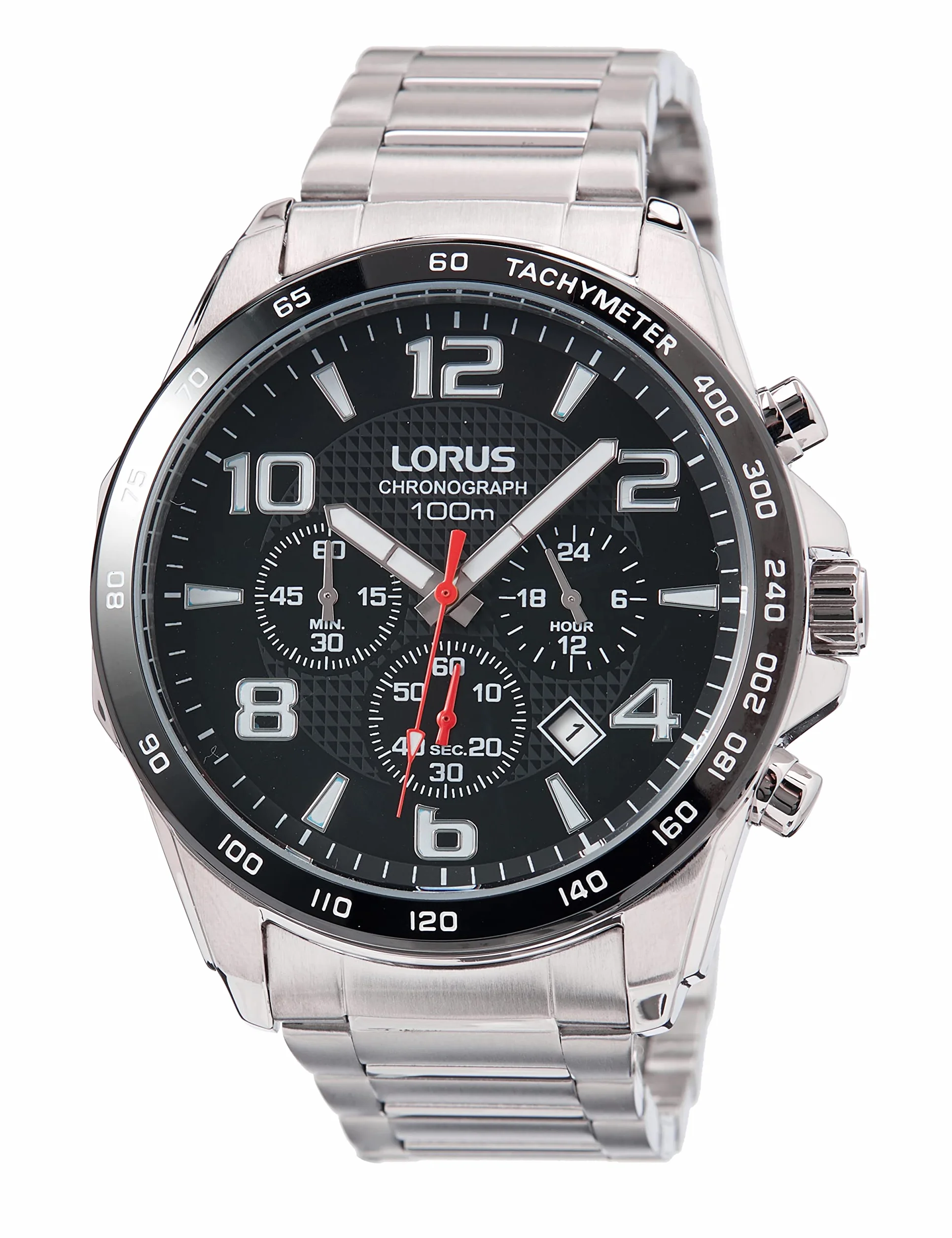 Lorus Mężczyźni Sport Zegarek, Srebrny/Czarny, 44 mm