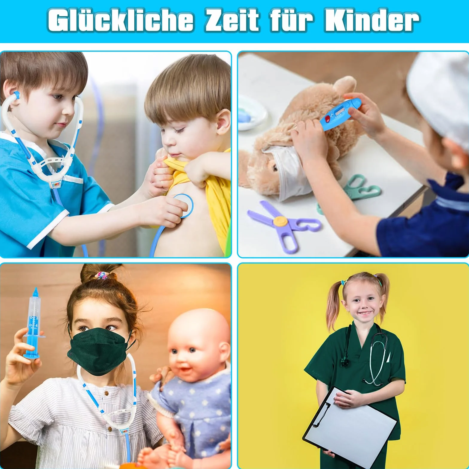 Kostium lekarza dla dzieci, biały, fartuch lekarski dla dzieci, uniseks, długi rękaw, fartuch laboratoryjny, górna część i spodnie ze stetoskopem, zestaw zabawek dla chłopców i dziewczynek, zestaw