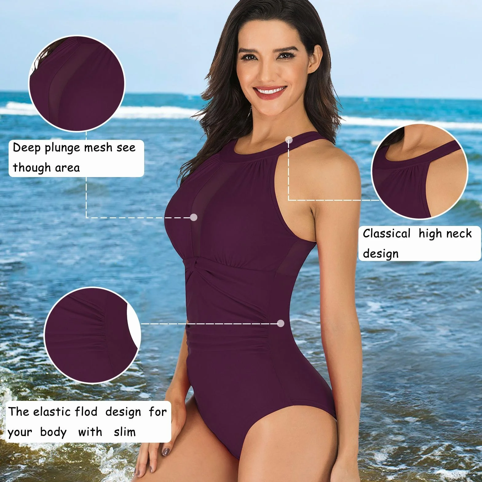 TcIFE Damski strój kąpielowy Brzuch Way Jednoczęściowy Odzież plażowa Push up High Waisted Monokini Strój kąpielowy dla kobiet
