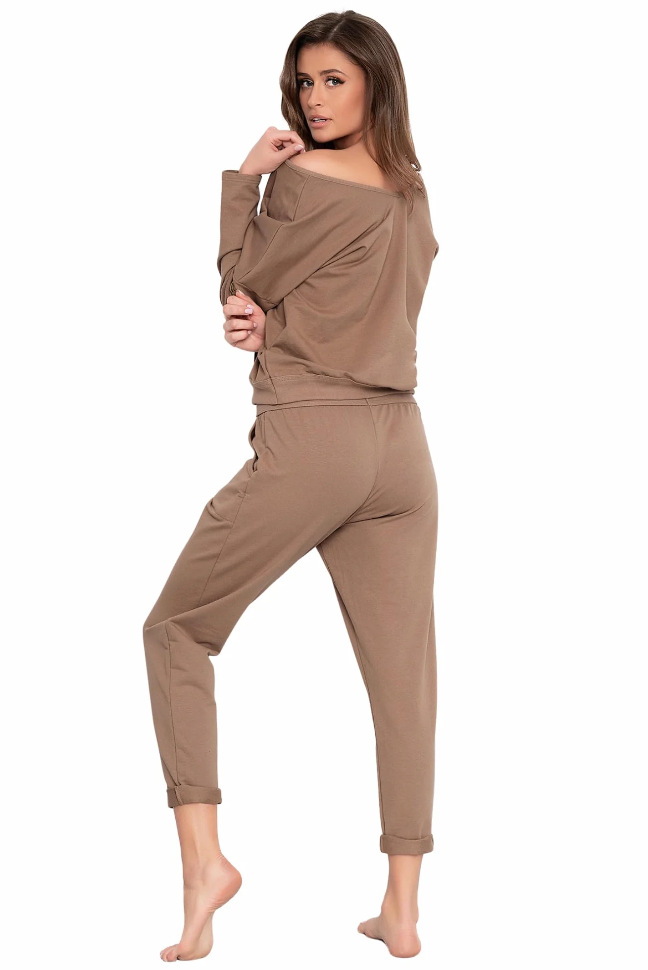 Italian Fashion IF Dwuczęściowe komplet dresowy damski spodnie i bluza z długim rękawem | Dwuczęściowy elegancki zestaw rekreacyjny na lato lub zimę, zestaw homewear do domu