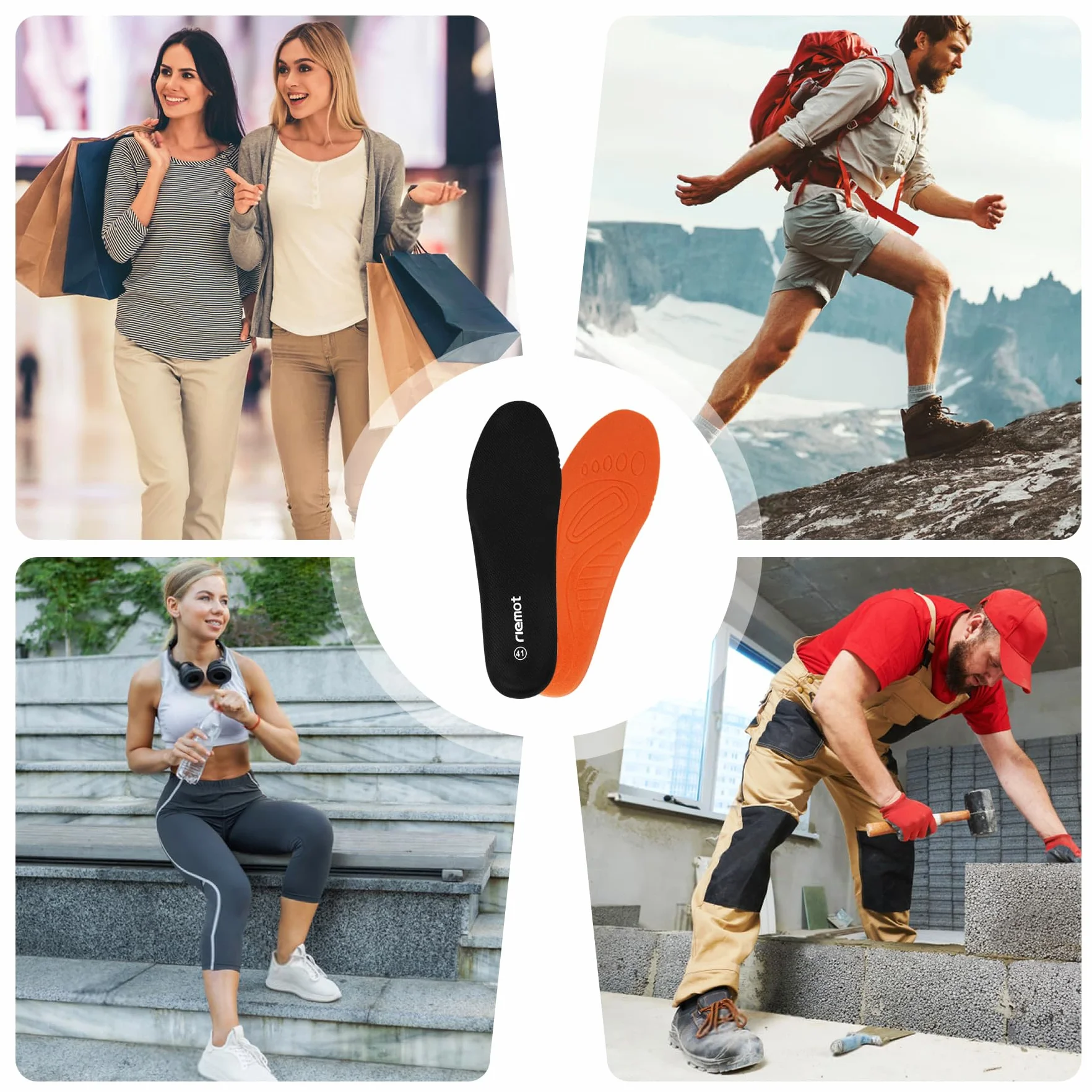riemot Wkładki do butów Memory Foam,Miękkie i Amortyzujące,Oddychające,Antypoślizgowe,Uniwersalne do Sportu,Pracy i Butów Zimowych,Damskie i Męskie,łatwe do prania i przycinania,czarny,42