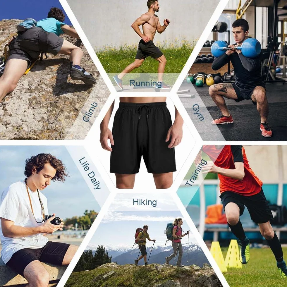 Męskie spodenki sportowe, na lato, czarne, casualowe, krótkie spodnie, szybkoschnące, z siateczką, spodnie sportowe, z elastyczną talią, krótkie spodnie do biegania z kieszeniami, spodnie