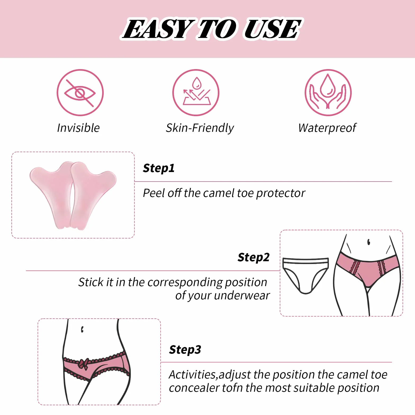 3-pak korektorów Camel Toe, wielokrotnego użytku, samoprzylepne wkładki Camel Toe, odpowiednie do damskich rajstop, strojów kąpielowych, wodoodpornych wkładek, strojów kąpielowych, spodni do jogi