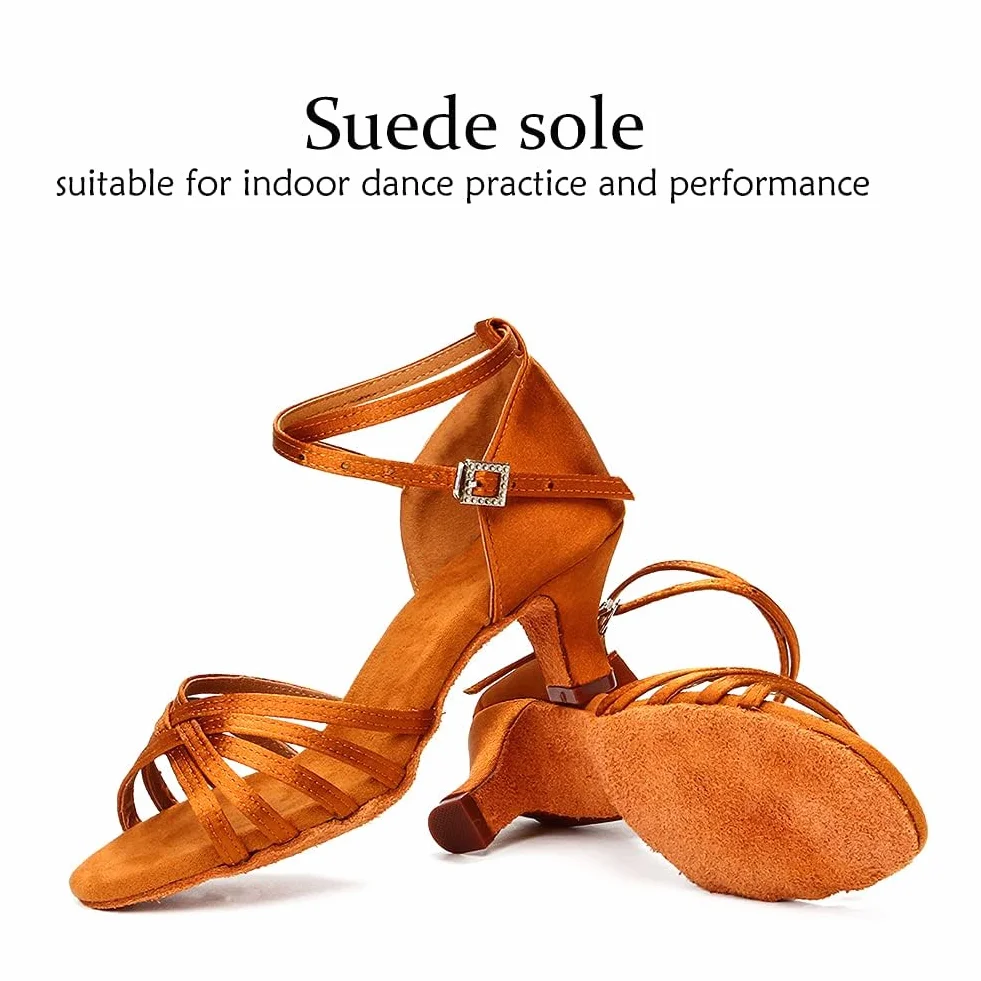 Buty do tańca, miękkie, wygodne buty latynoskie, modne buty do tańca dla dzieci, dziewczynek, z obcasem 4 cm, brązowe